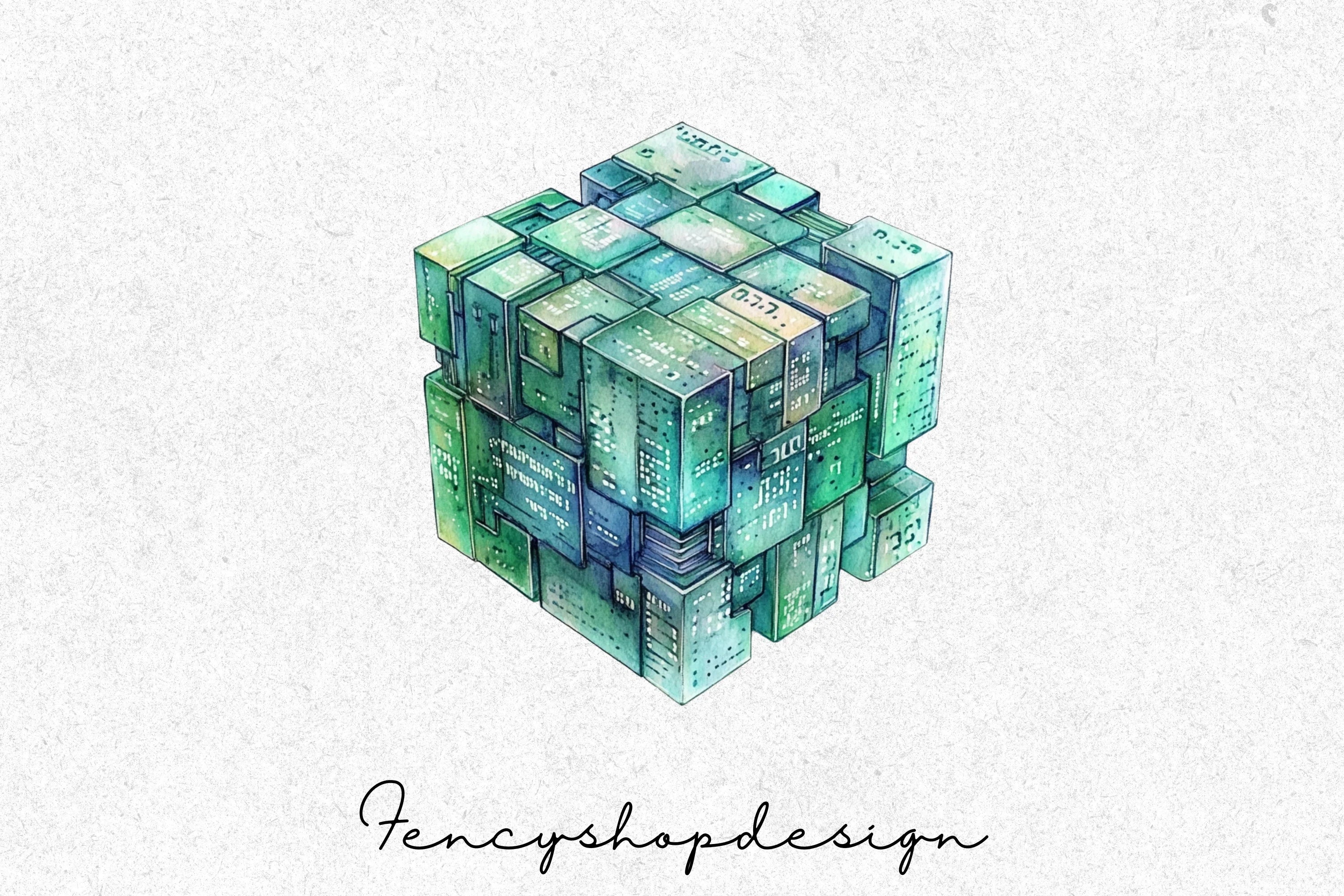 Abstract Blue Green Geometric Cubes Clipart Bundle - Image 7