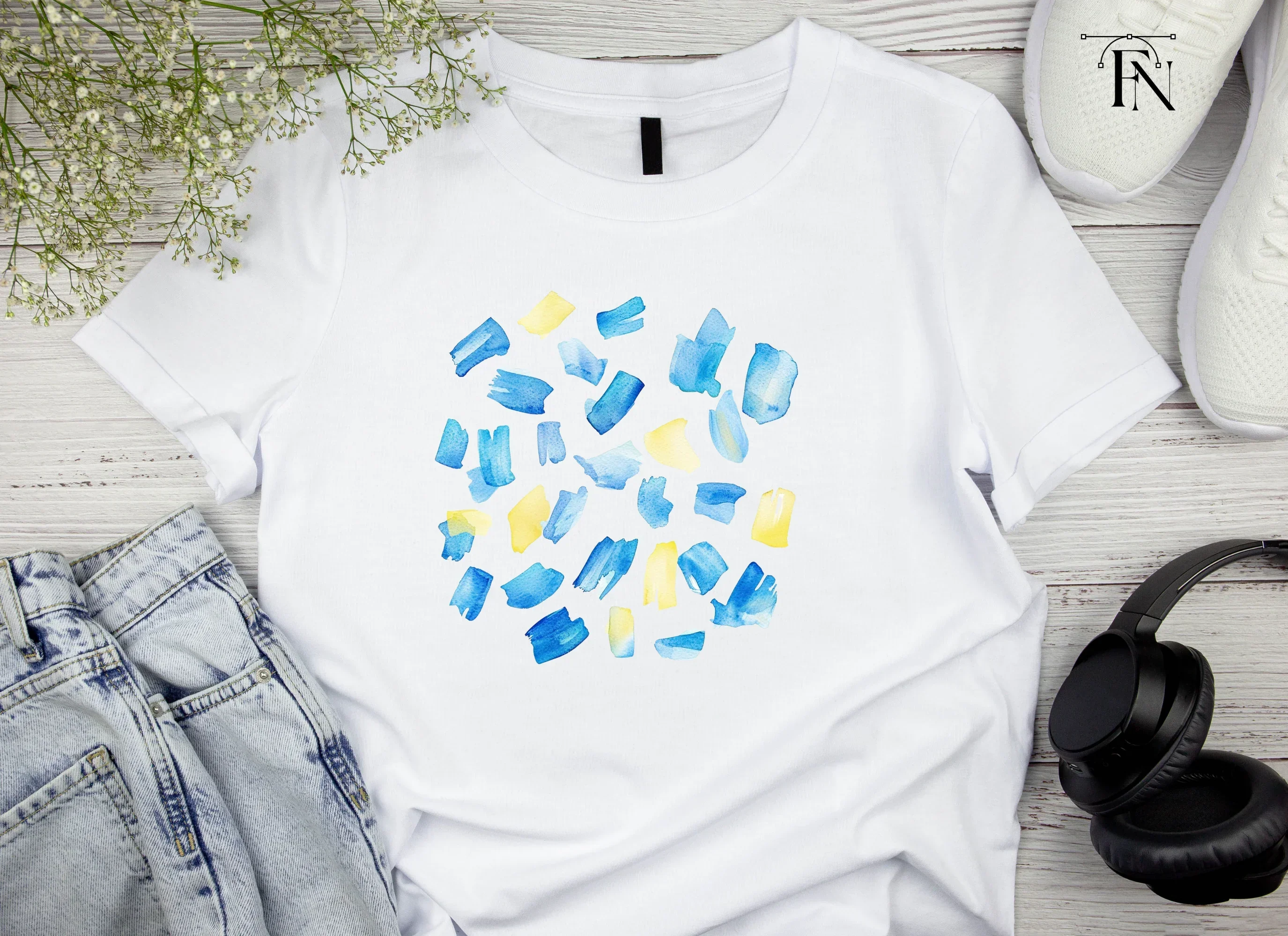 Abstract Blue Yellow Strokes Clipart Bundle - Image 4