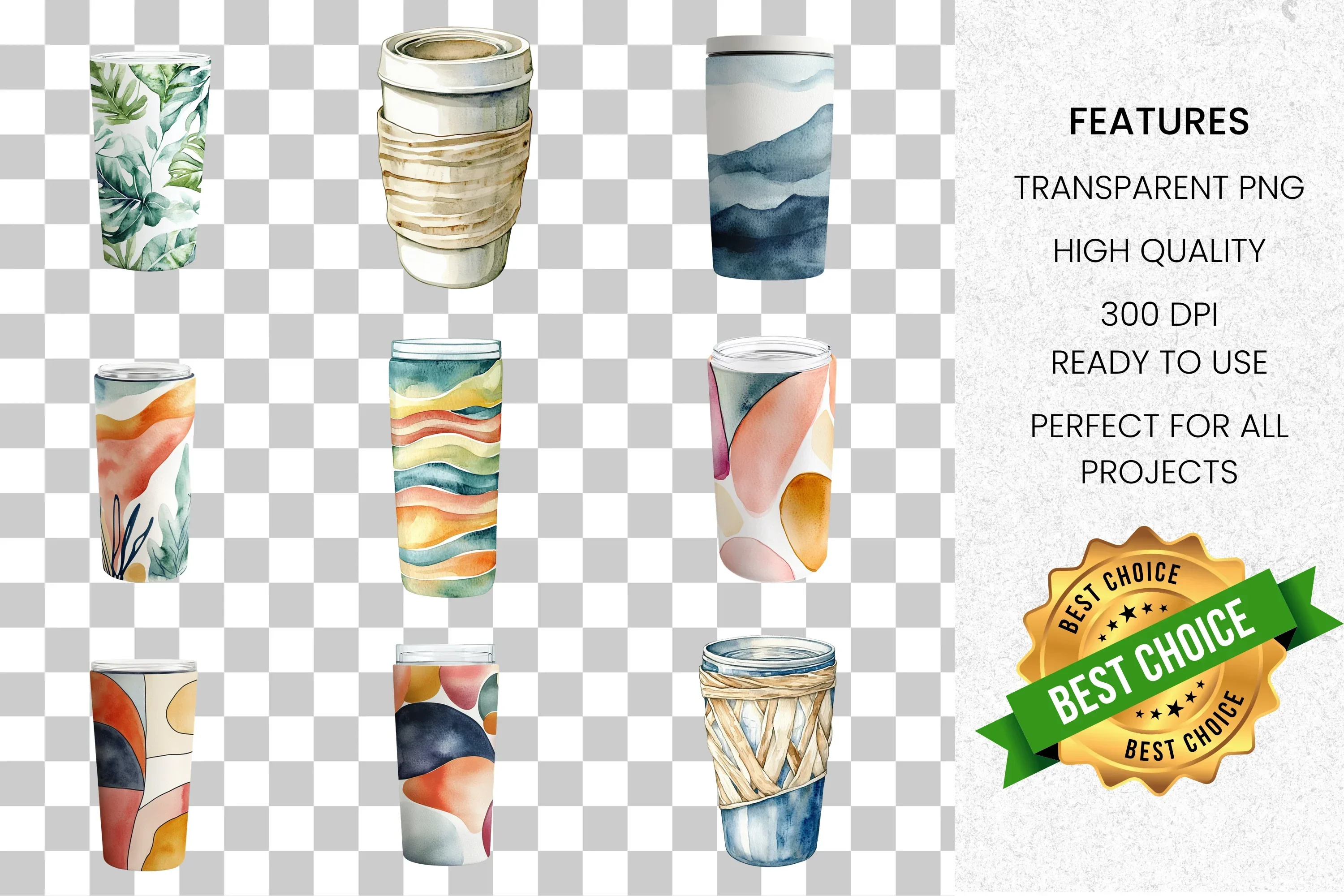 Abstract Boho Tumbler Clipart Bundle - Image 8