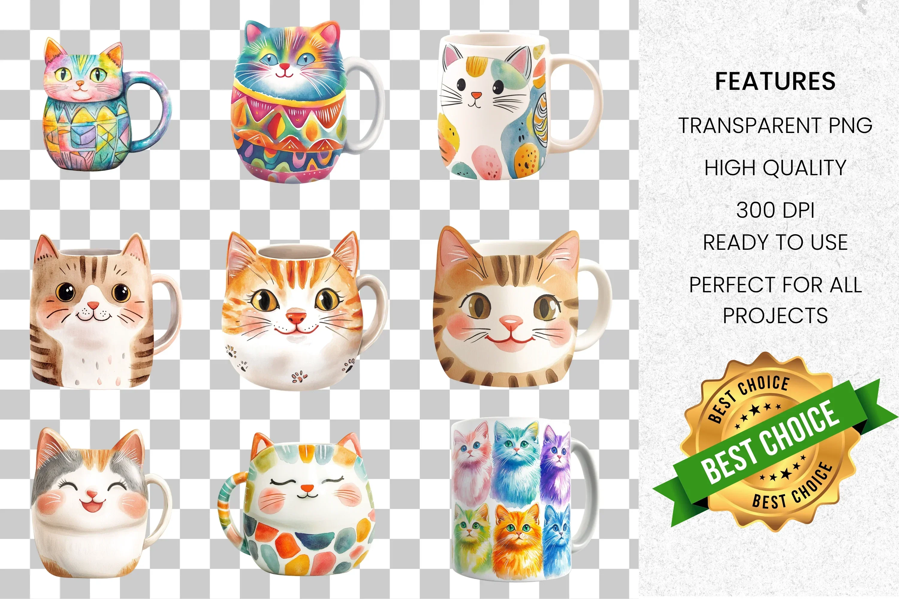Adorable Cat Mugs Clipart Bundle - Image 8