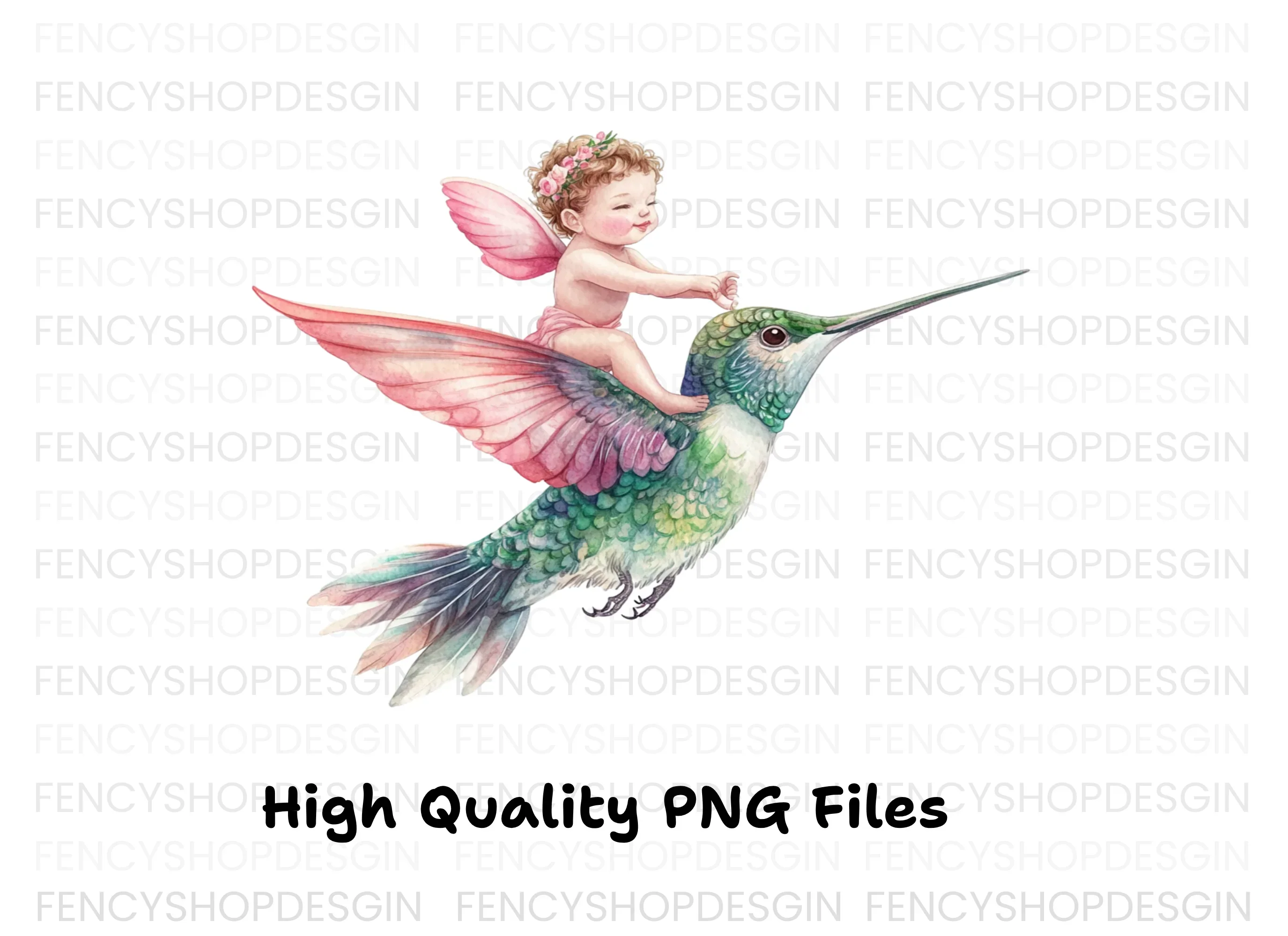 Adorable Cupid Riding Hummingbird Clipart Bundle - Image 3