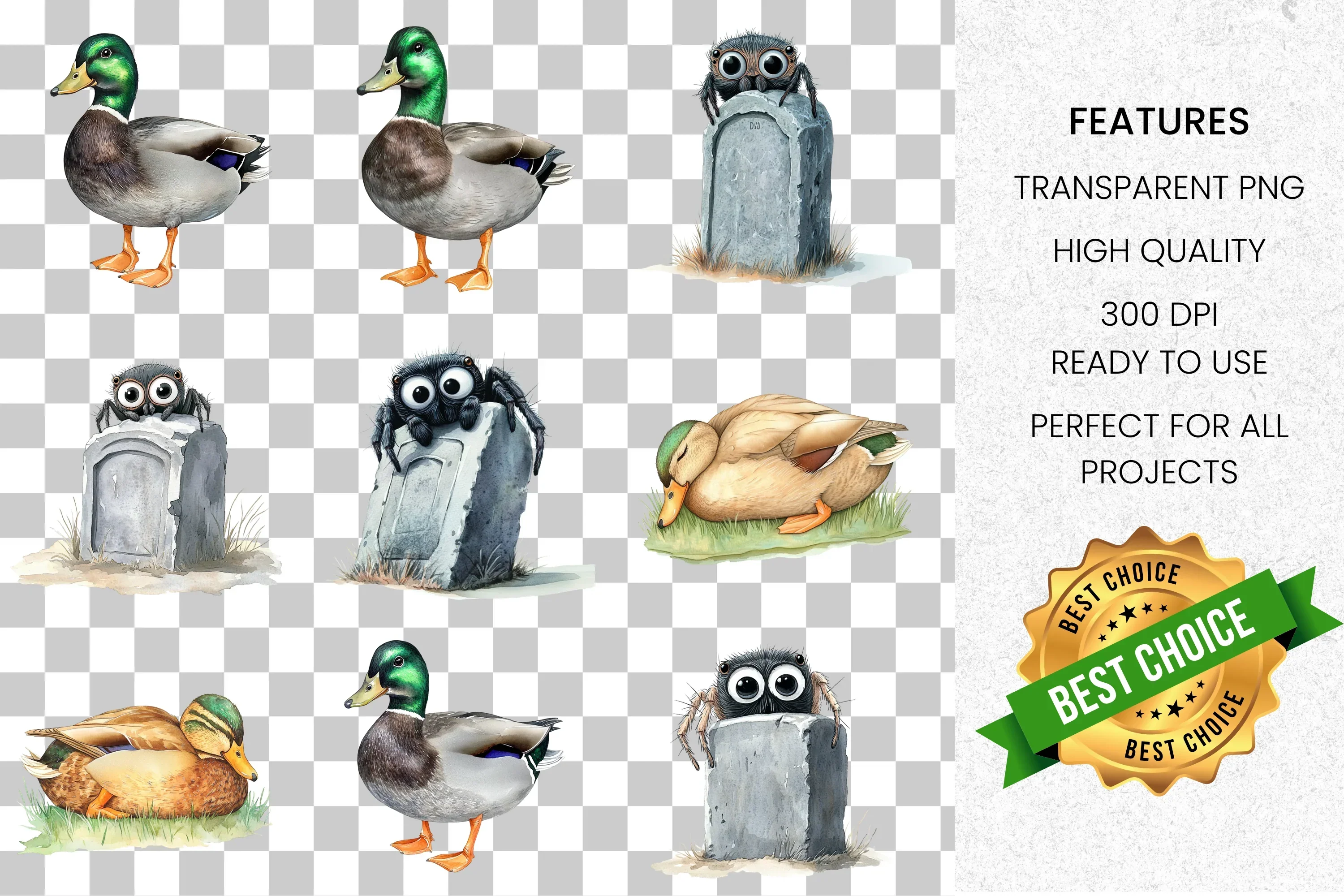 Adorable Ducks & Spooky Spider Clipart Bundle - Image 2