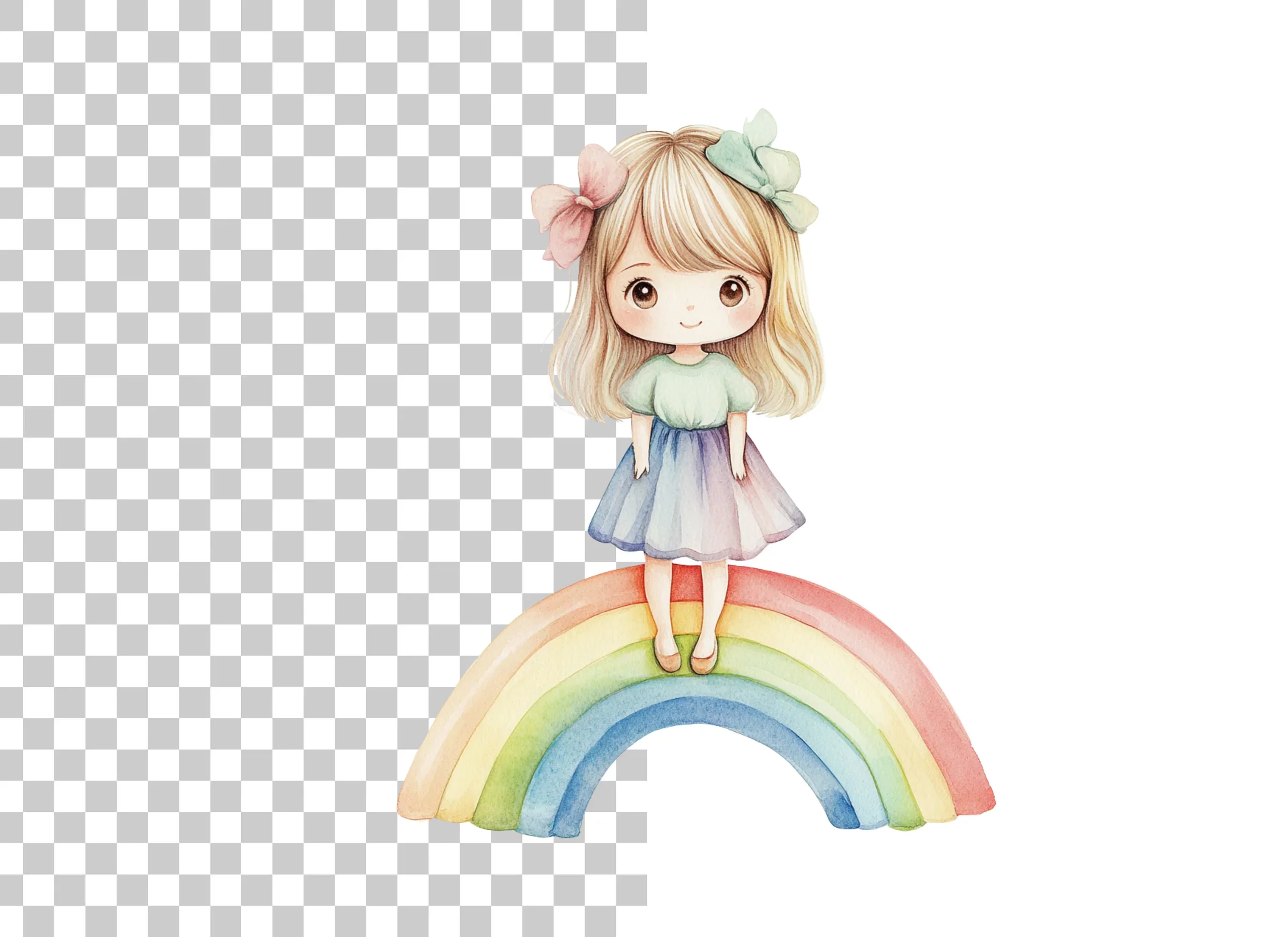 Adorable Girl Standing on Rainbow Clipart Bundle - Image 2