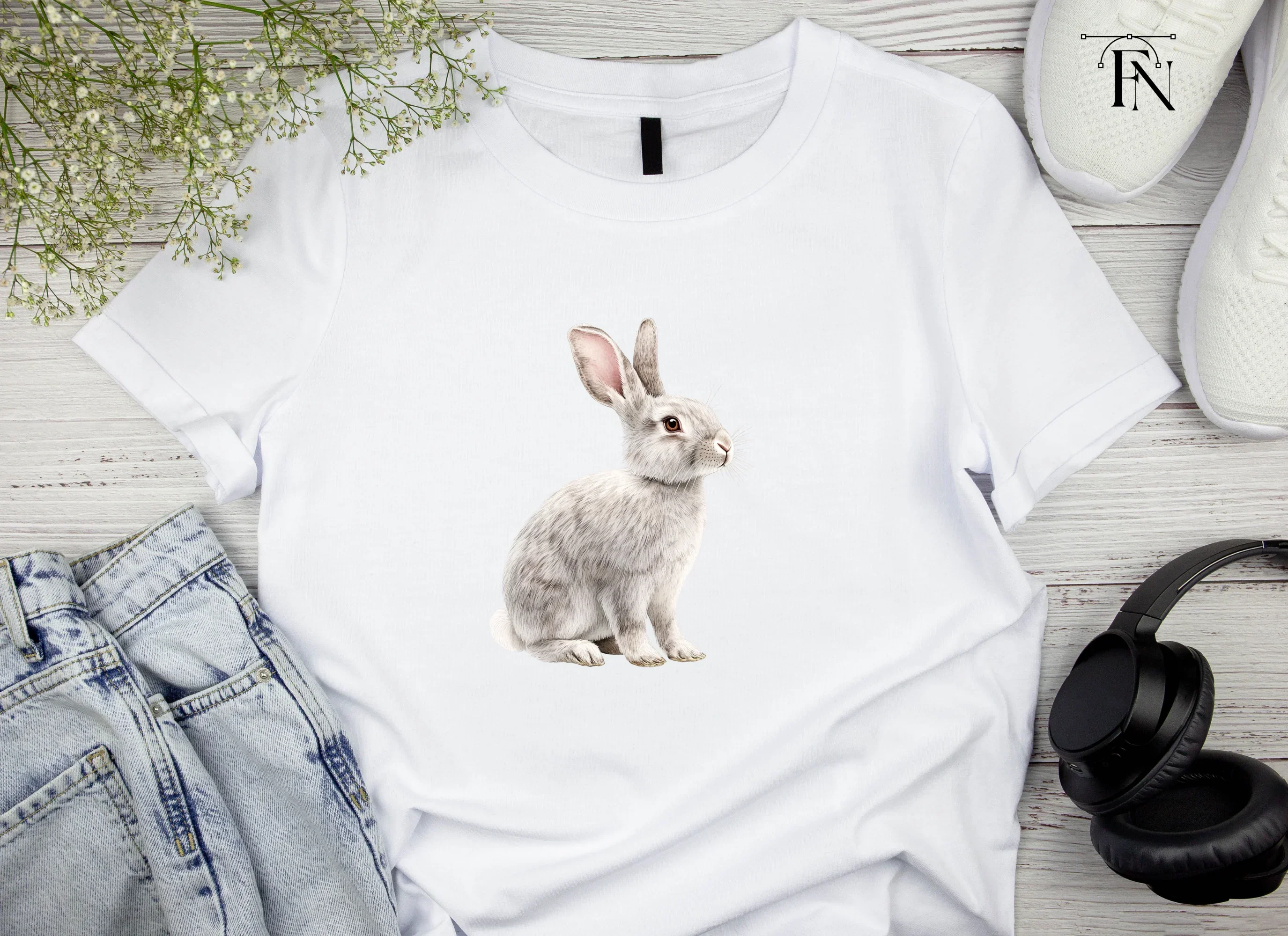 Adorable Grey Rabbit Clipart Bundle - Image 3