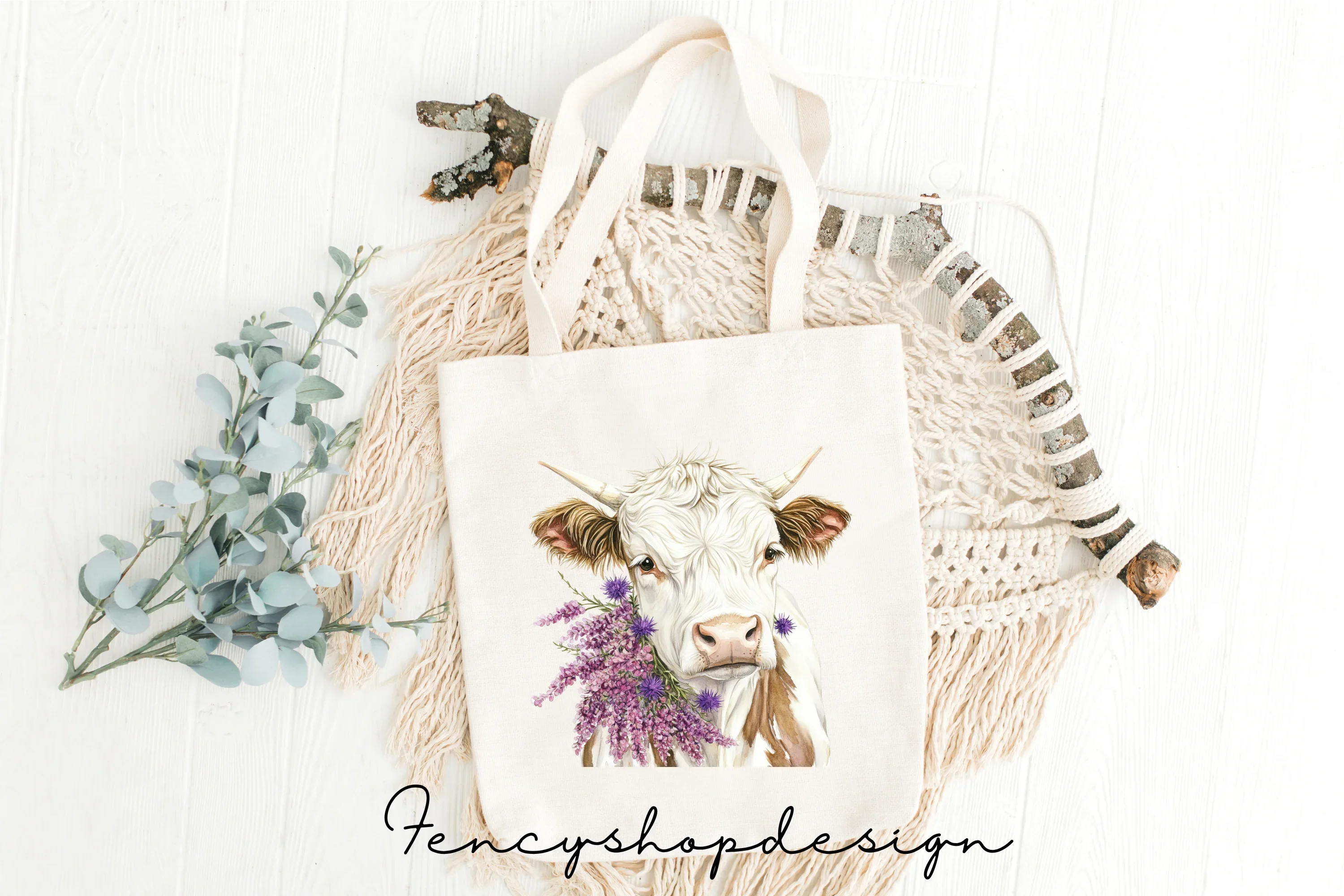 Adorable Highland Cows with Flowers Clipart Bundle - Image 7