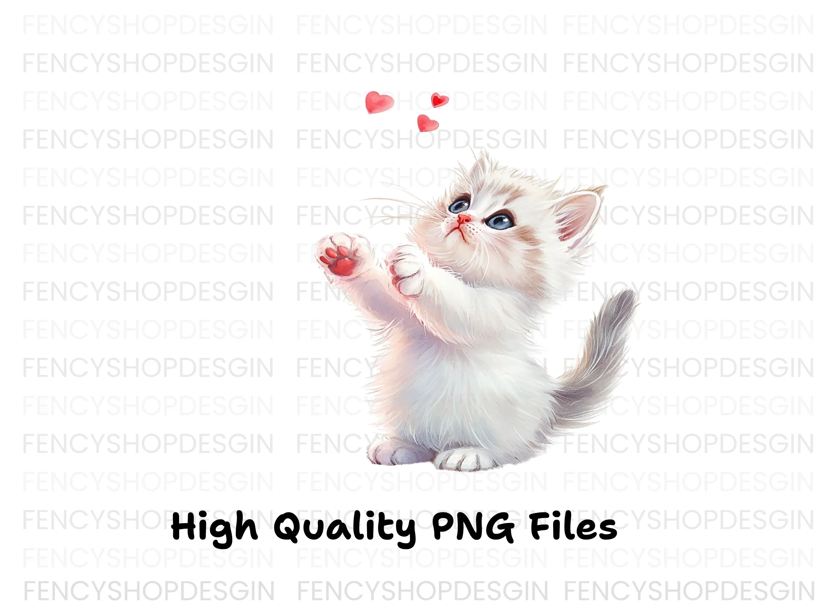 Adorable Kitten Playing With Hearts Clipart Bundle - Image 3
