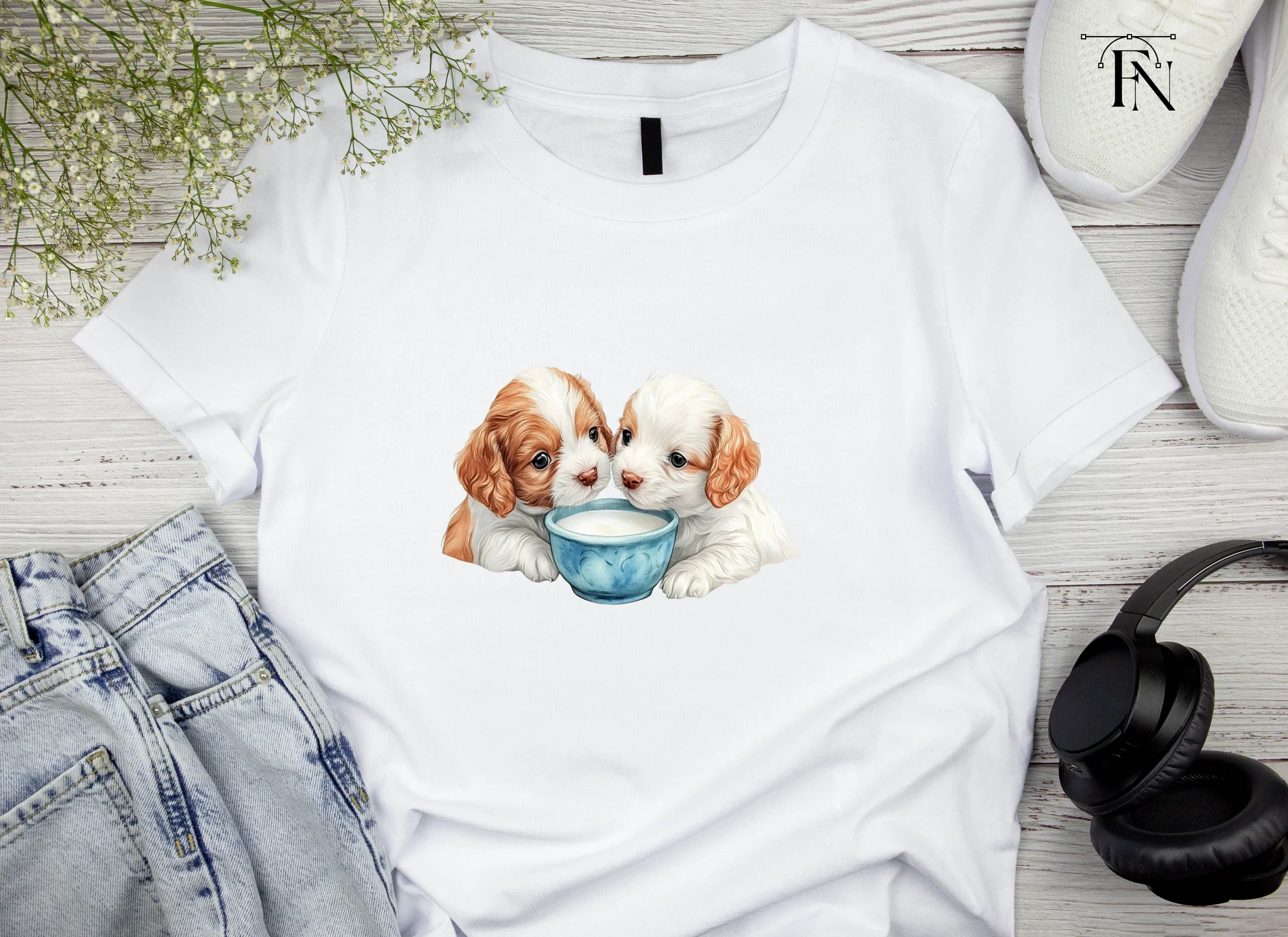 Adorable Puppy Pairs Drinking Milk Clipart Bundle - Image 4
