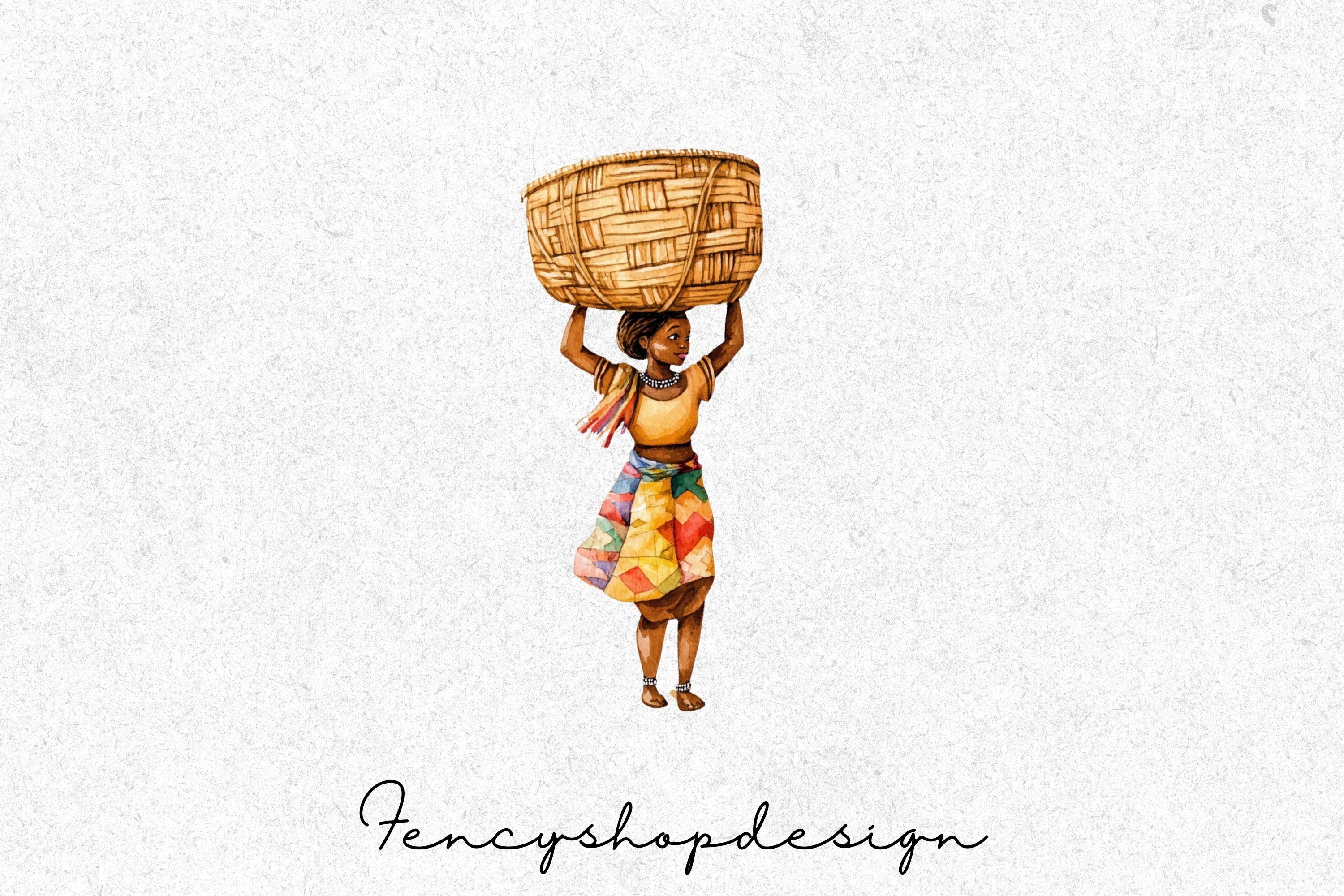 Afrocentric Women with Baskets Clipart Bundle - Image 3