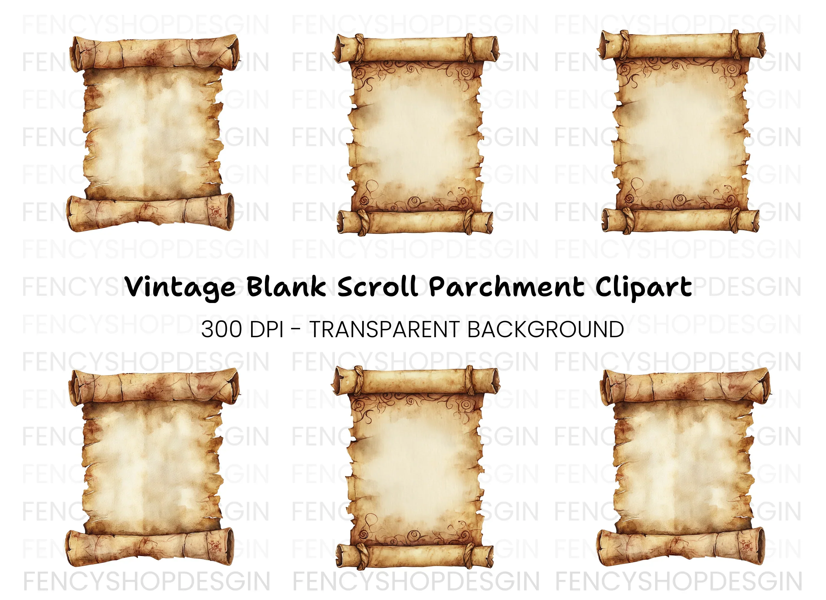 Aged Parchment Scroll Clipart Bundle