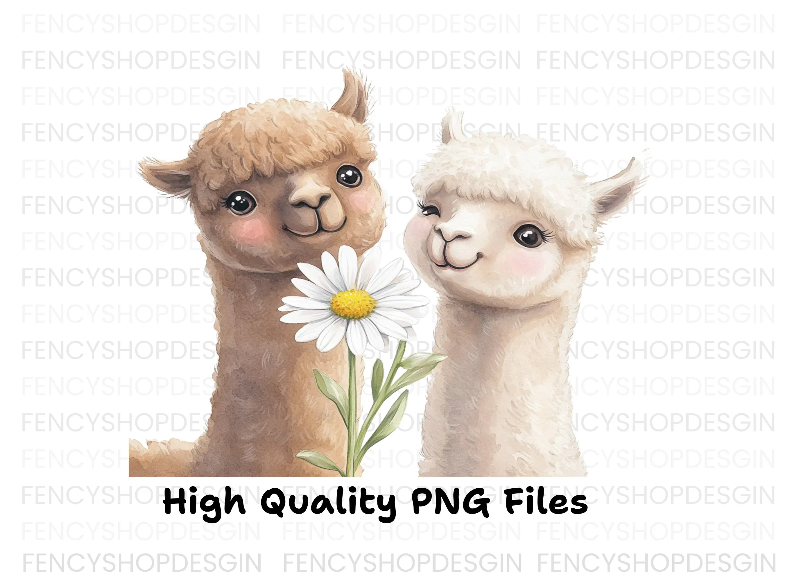 Alpaca Friends with Daisies Clipart Bundle - Image 2