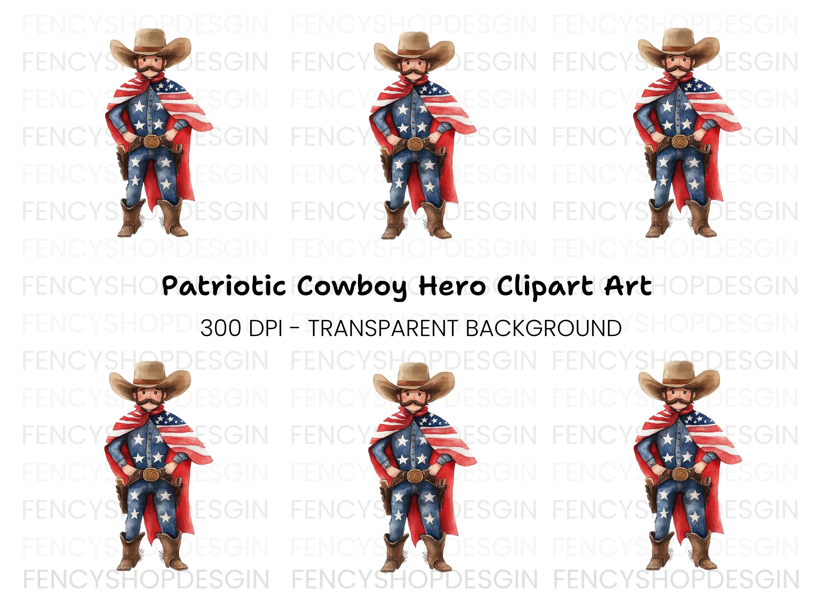 American Cowboy Superhero Clipart Bundle