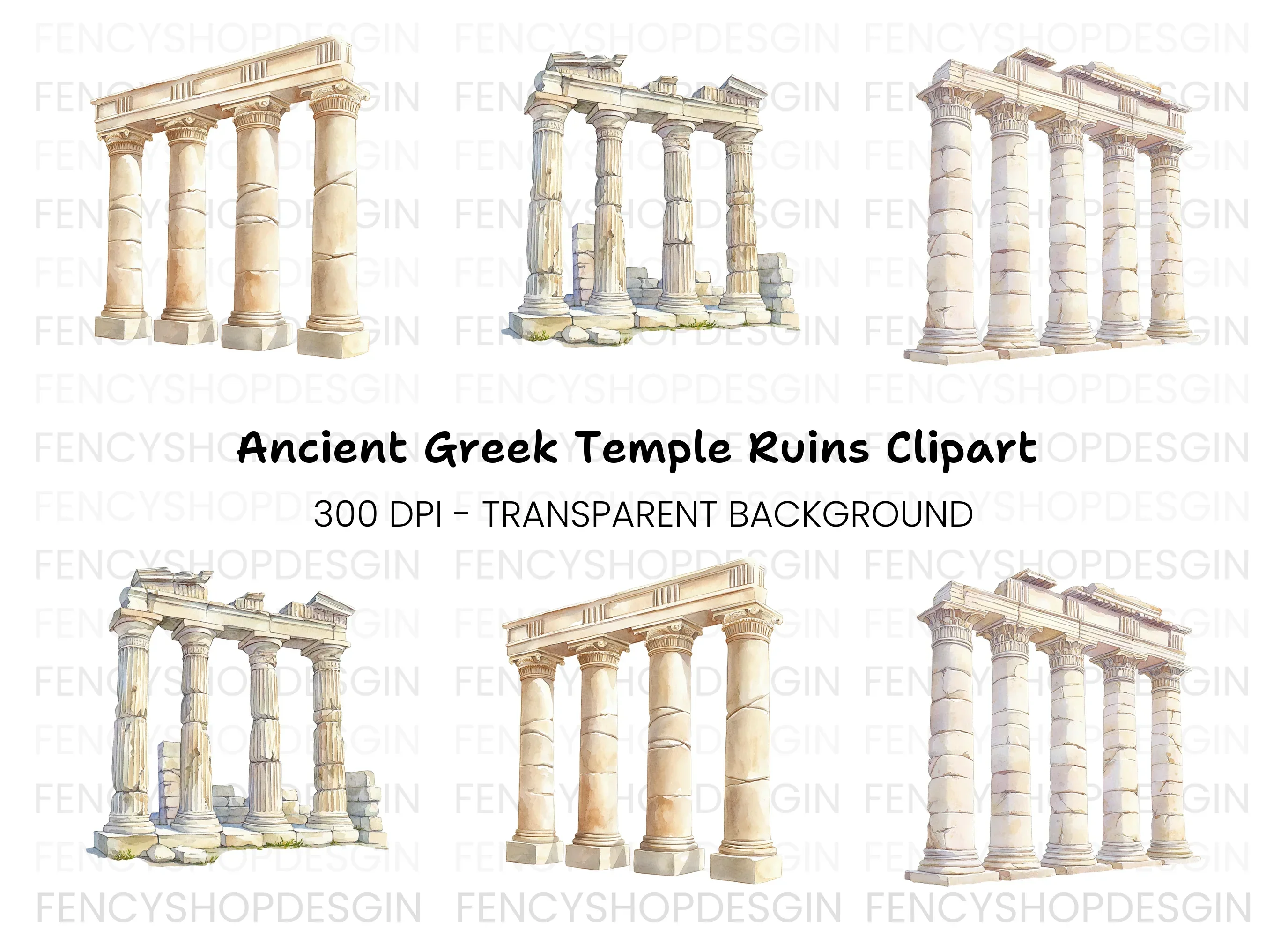 Ancient Roman and Greek Columns Clipart Bundle