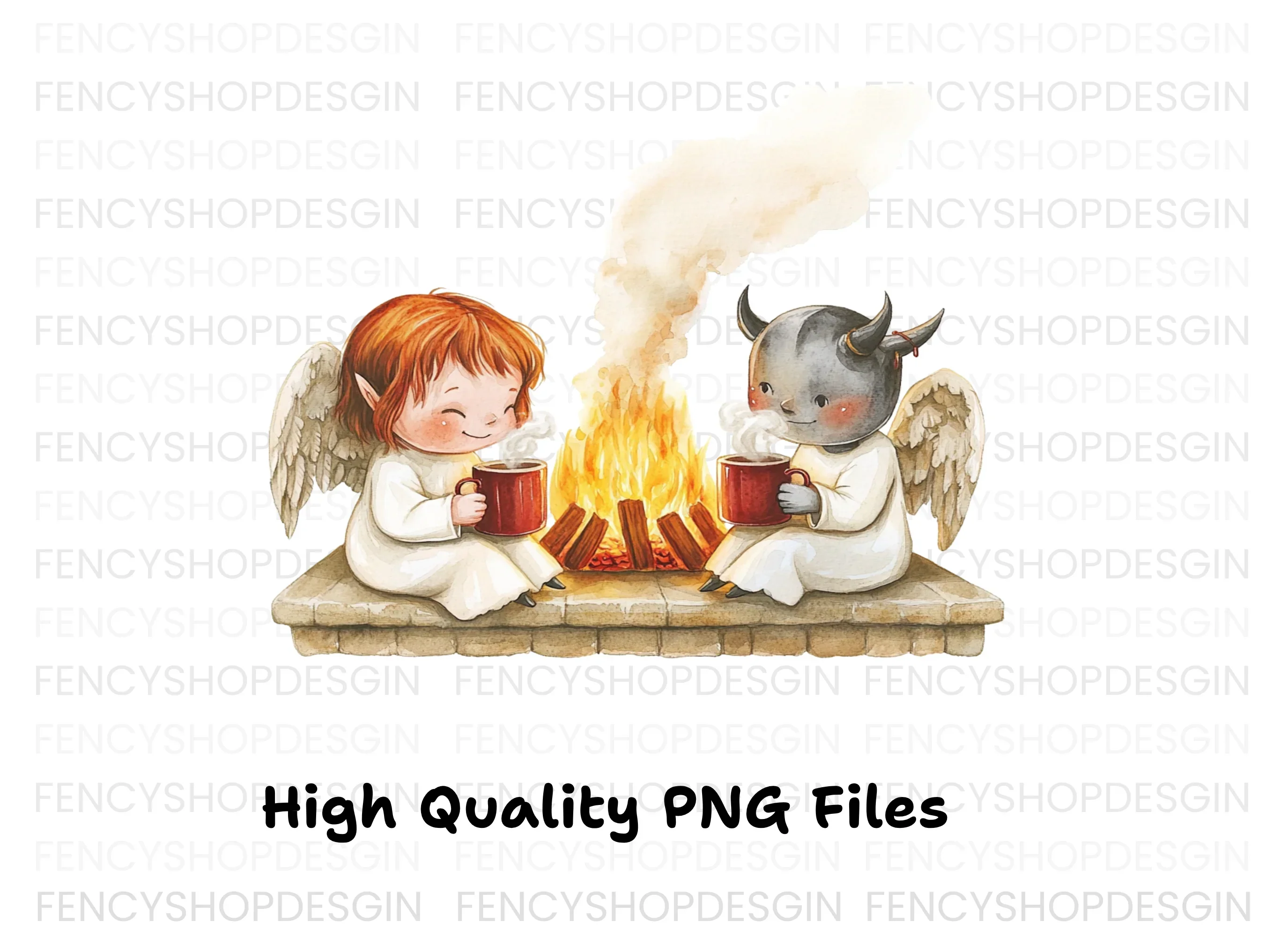 Angels and Demons by Fireplace Clipart Bundle - Image 2