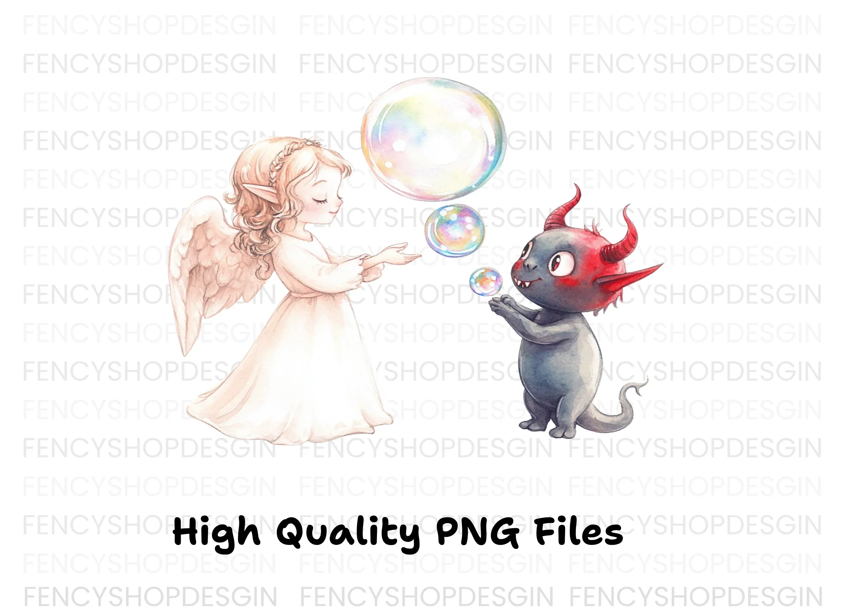 Angels and Devils Blowing Bubbles Clipart Bundle - Image 3
