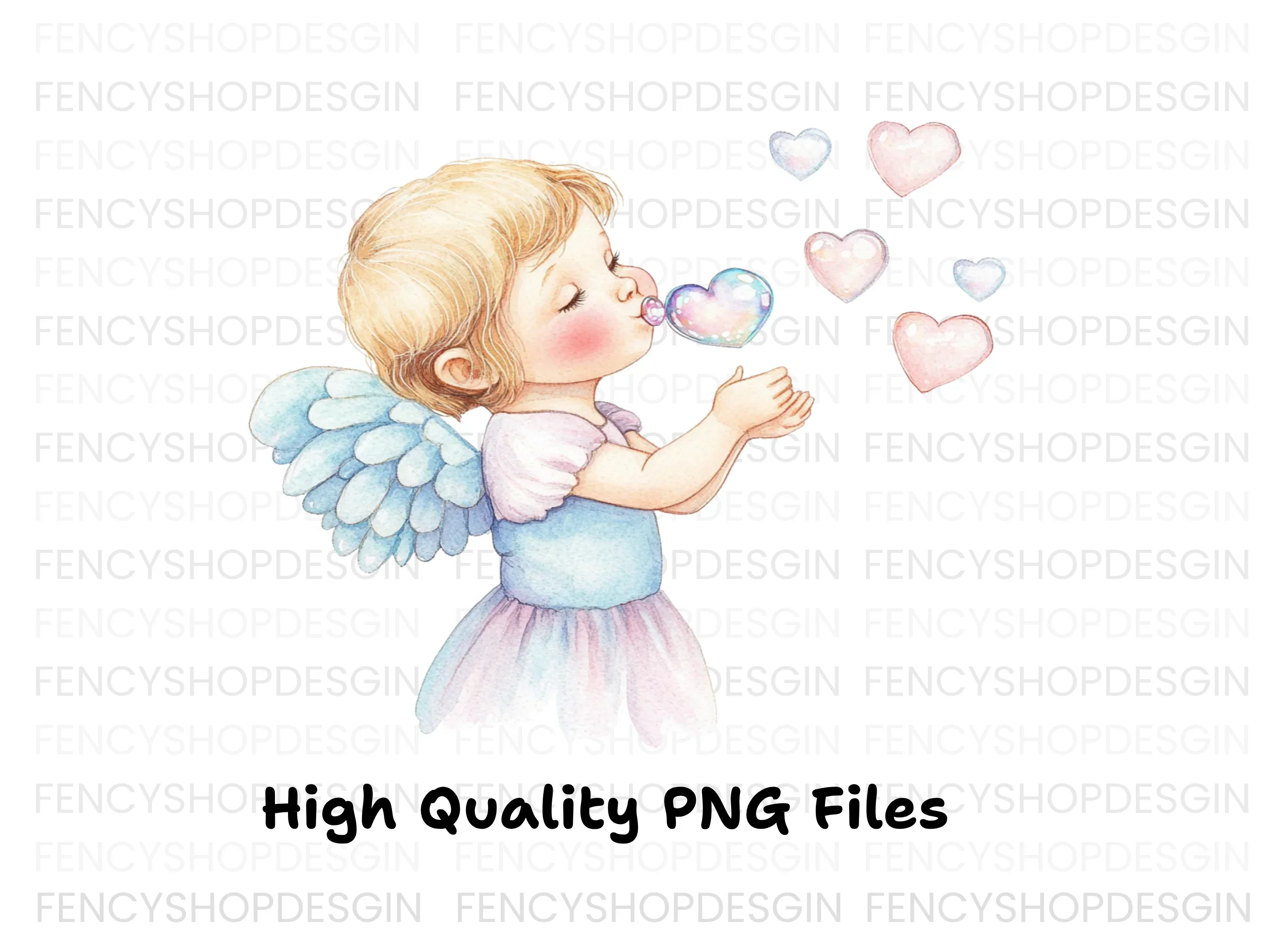 Angels Blowing Heart Bubbles Clipart Bundle - Image 3