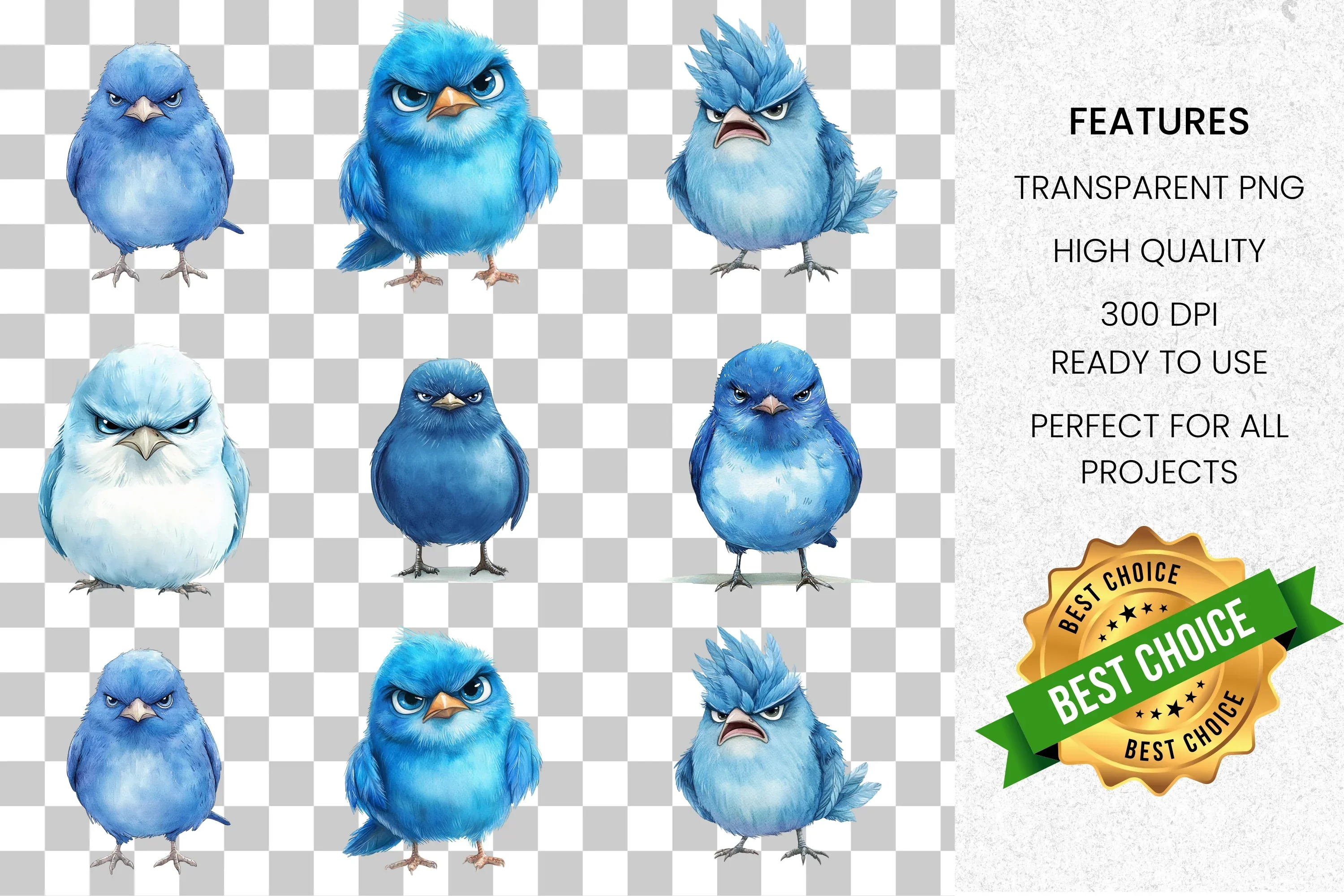 Angry Blue Birds Clipart Bundle - Image 2