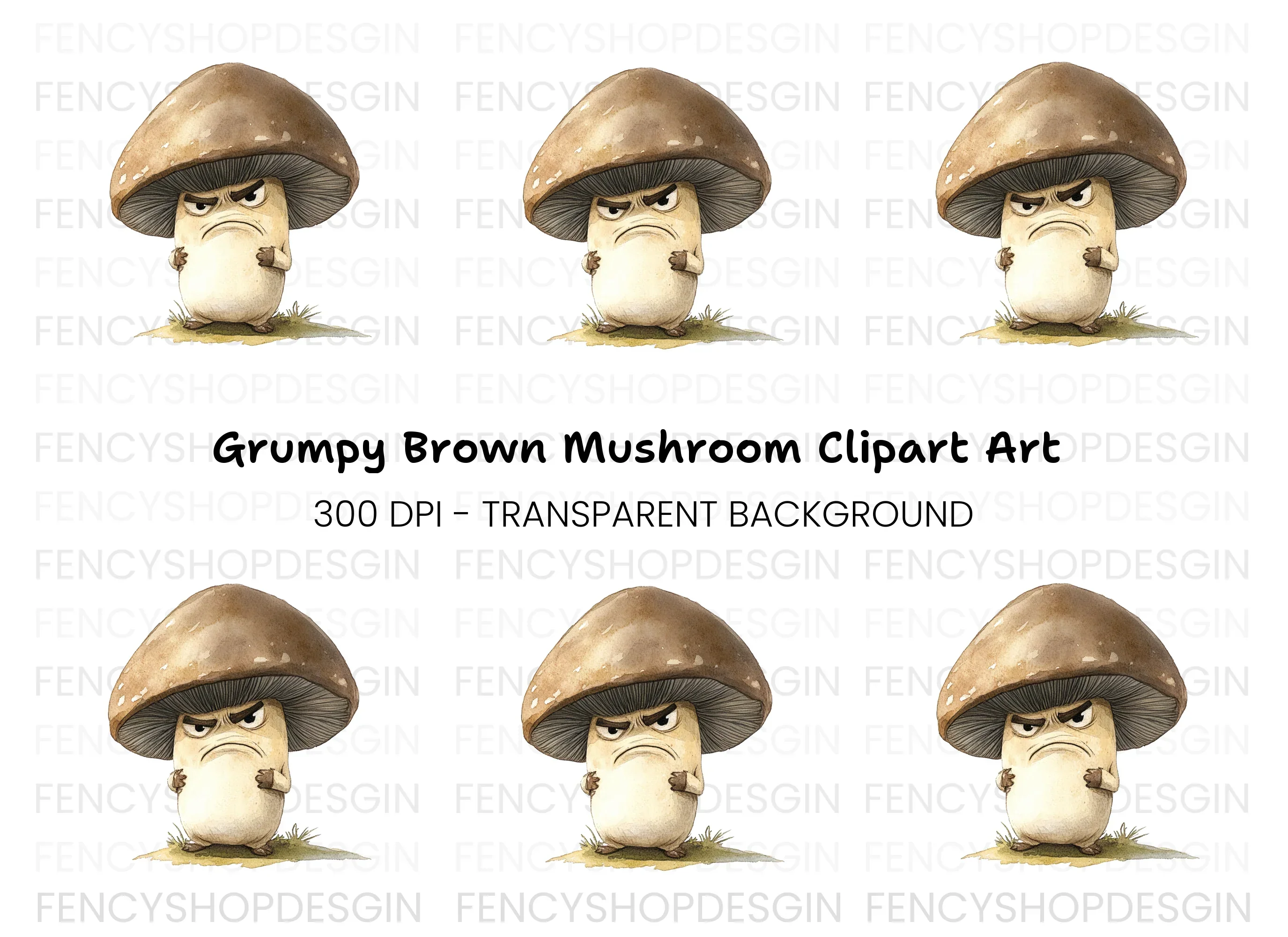 Angry Brown Mushroom Clipart Bundle