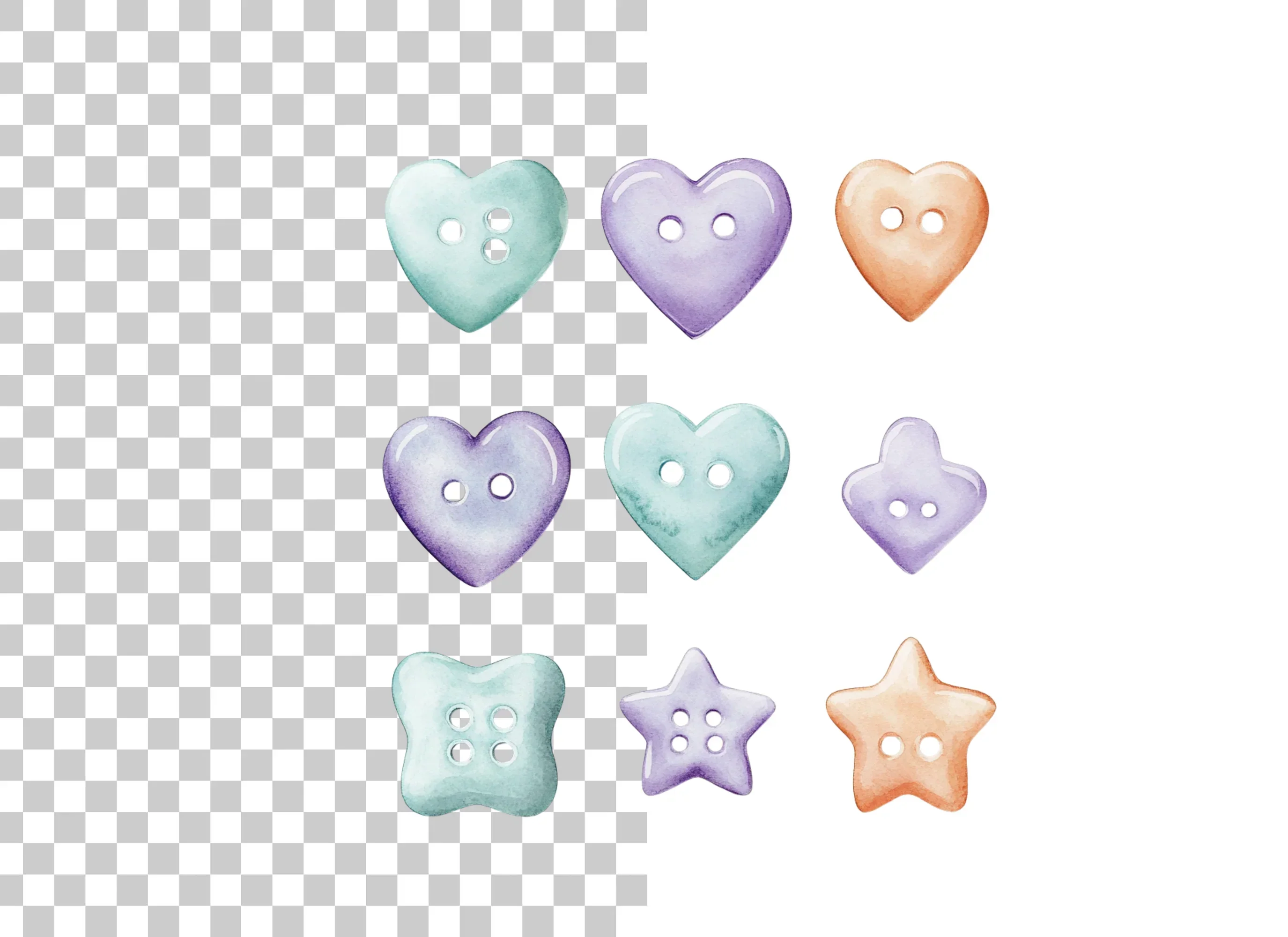 Assorted Pastel Heart and Star Buttons Clipart Bundle - Image 2