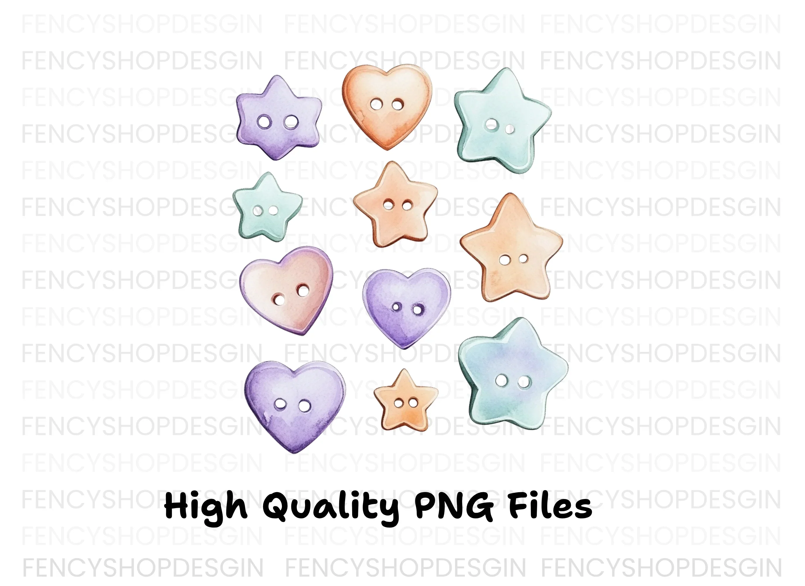 Assorted Pastel Heart and Star Buttons Clipart Bundle - Image 3