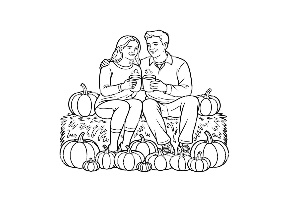 Autumn Couple with Pumpkins Coloring Books - Image 2