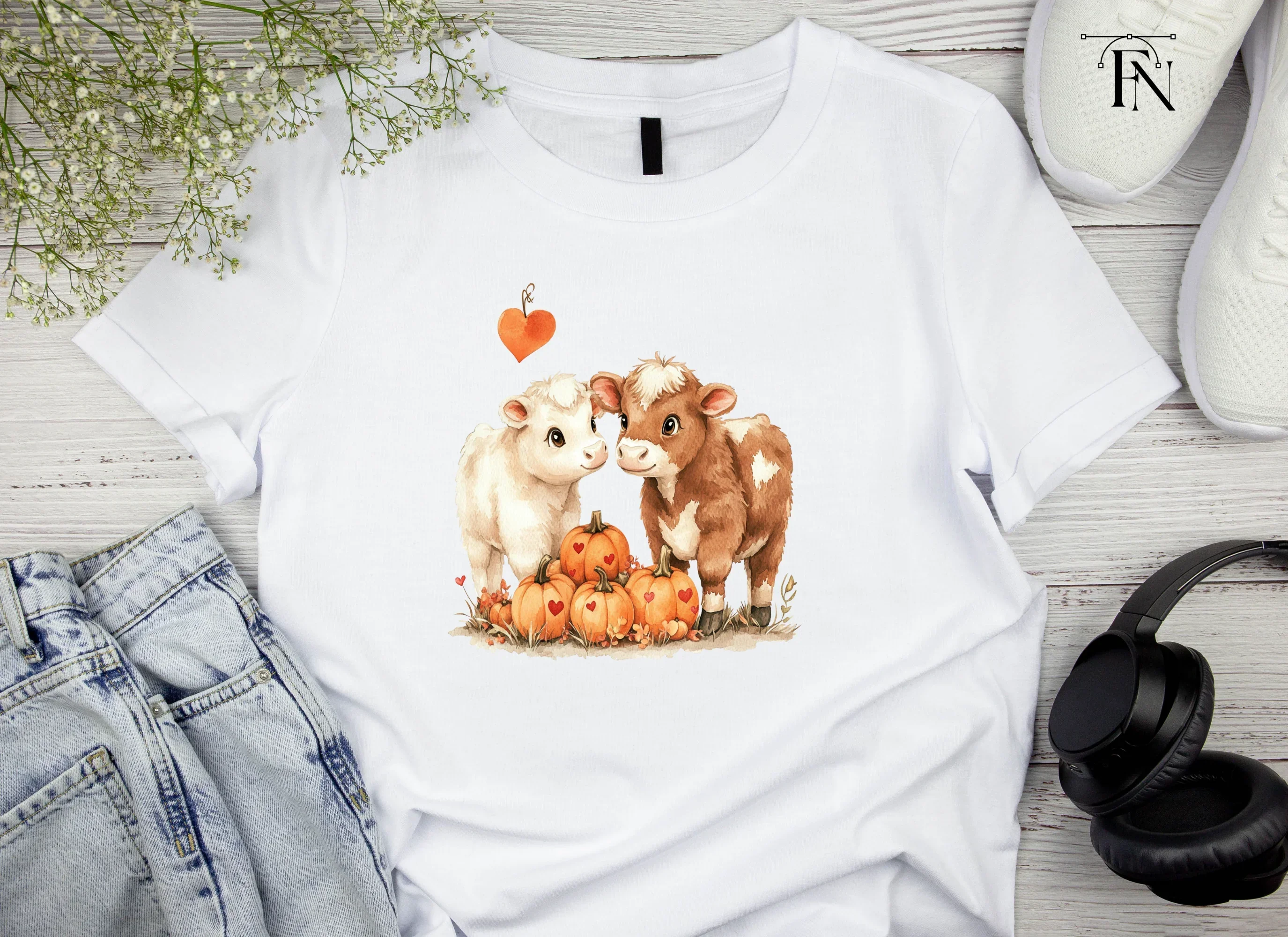 Autumn Cow and Pumpkin Clipart Bundle - Image 4