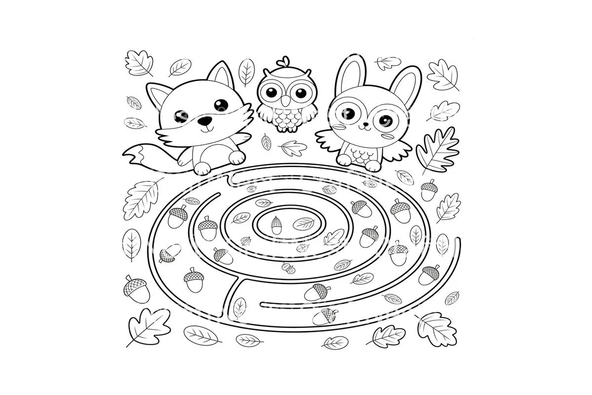 Autumn Forest Animals Maze Coloring Books - Image 4