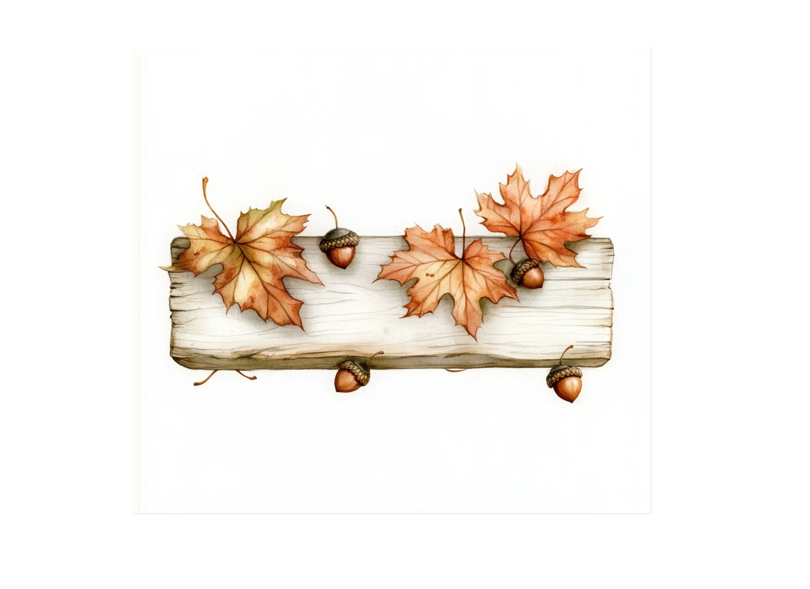 Autumn Leaves and Acorns on Wood Clipart Bundle - Image 3