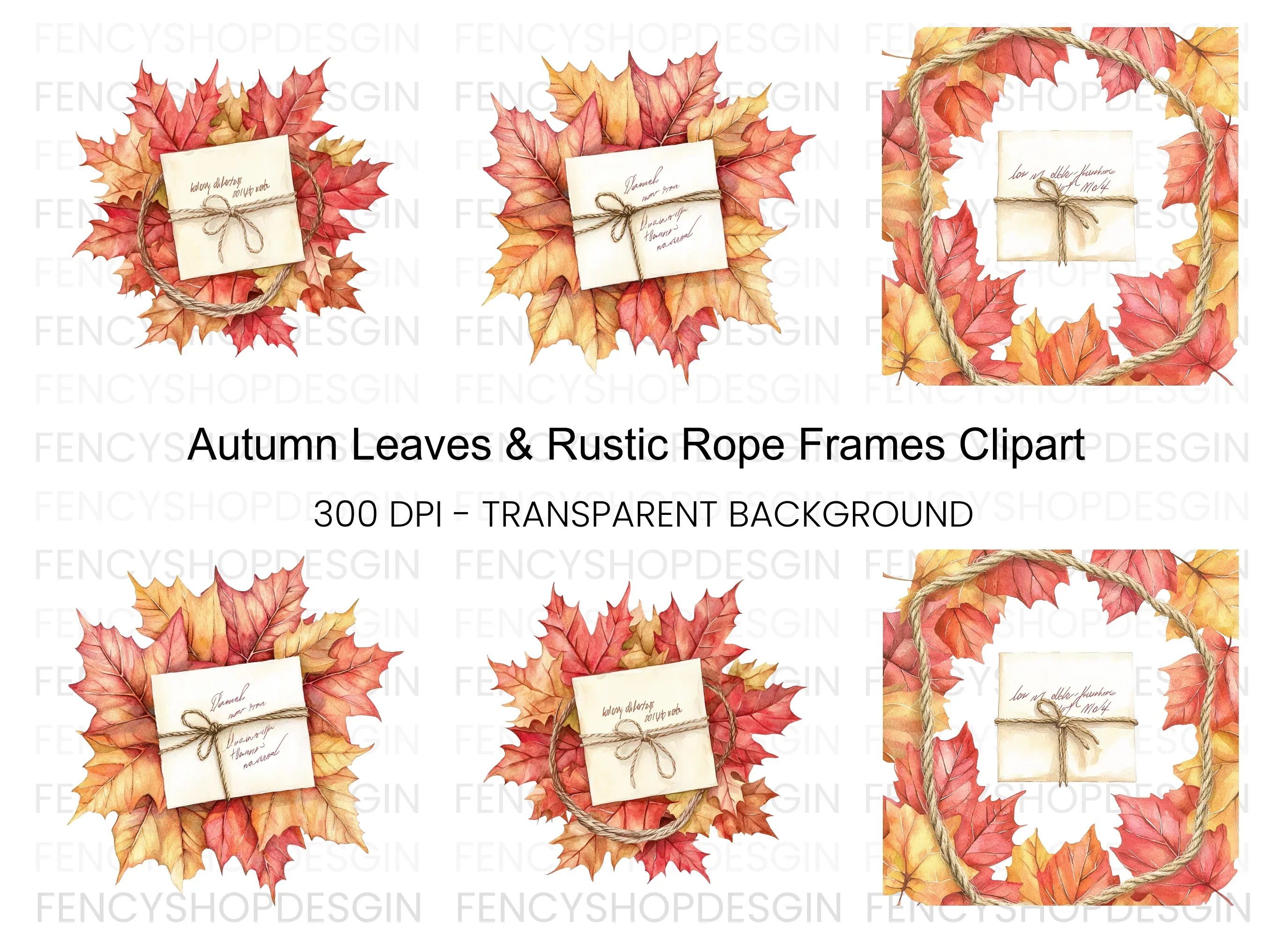 Autumn Leaves & Rustic Envelopes Clipart Bundle