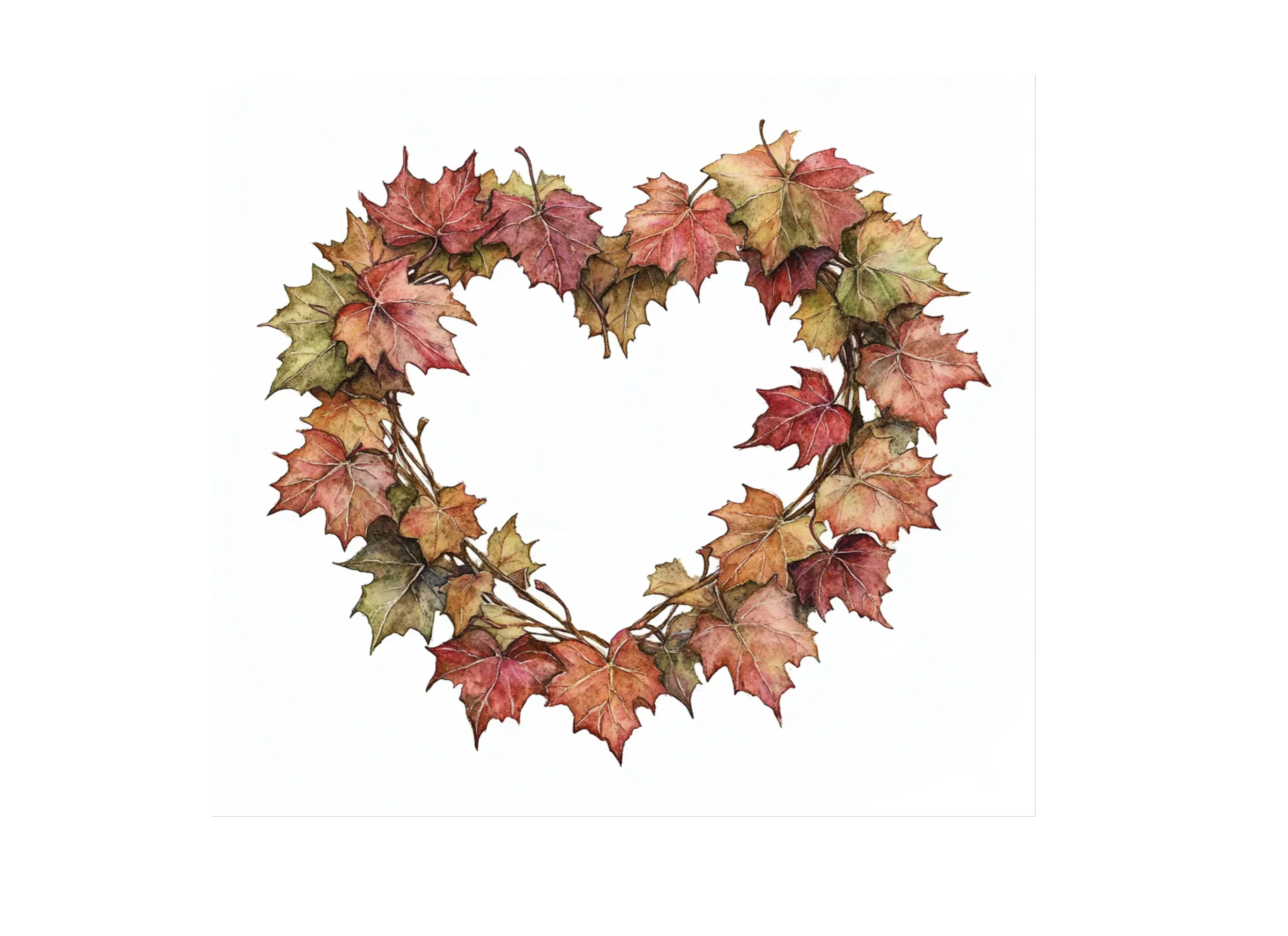 Autumn Maple Leaf Heart Wreath Clipart Bundle - Image 3