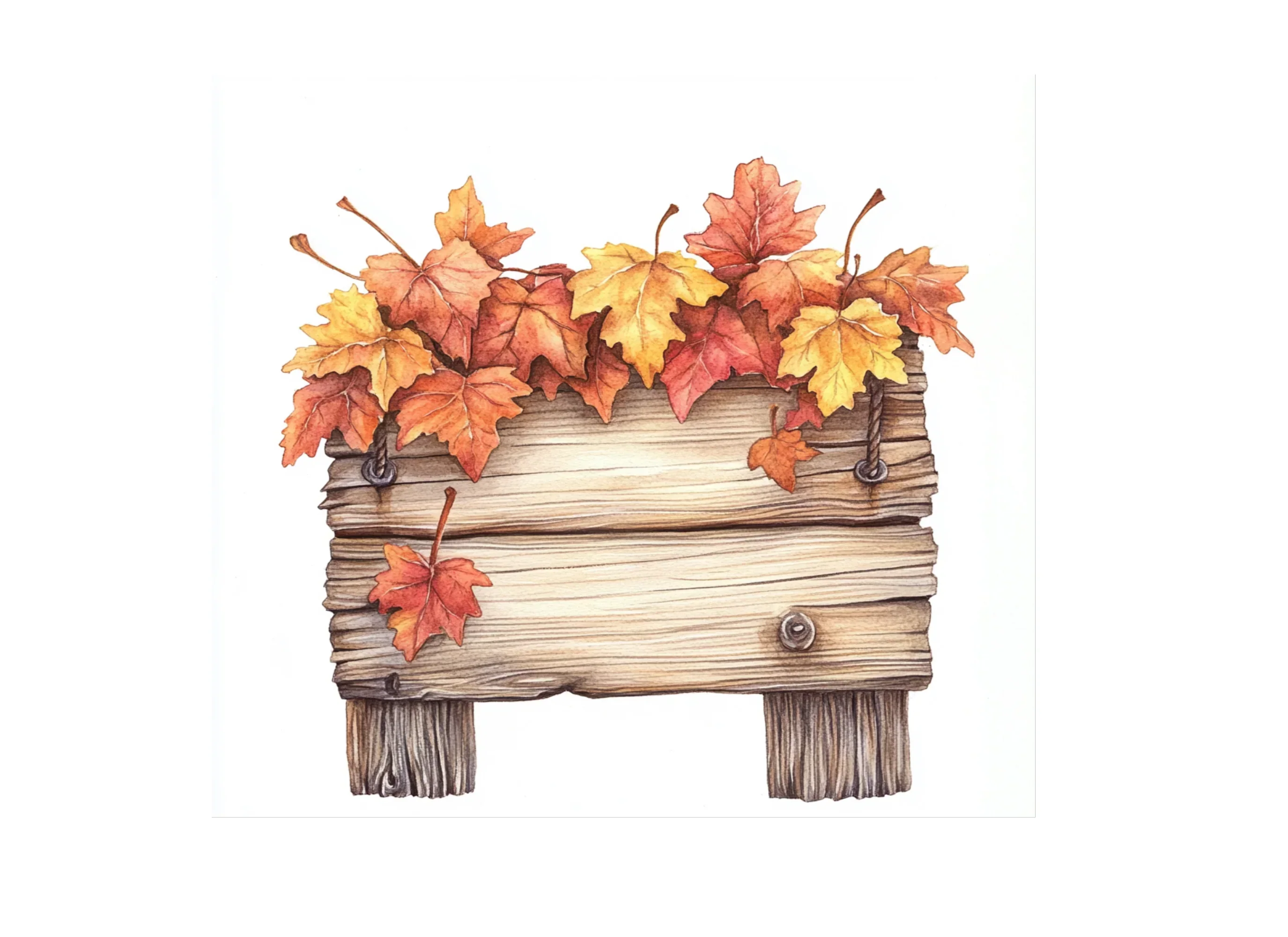 Autumn Wooden Signs with Fall Leaves Clipart Bundle - Image 2