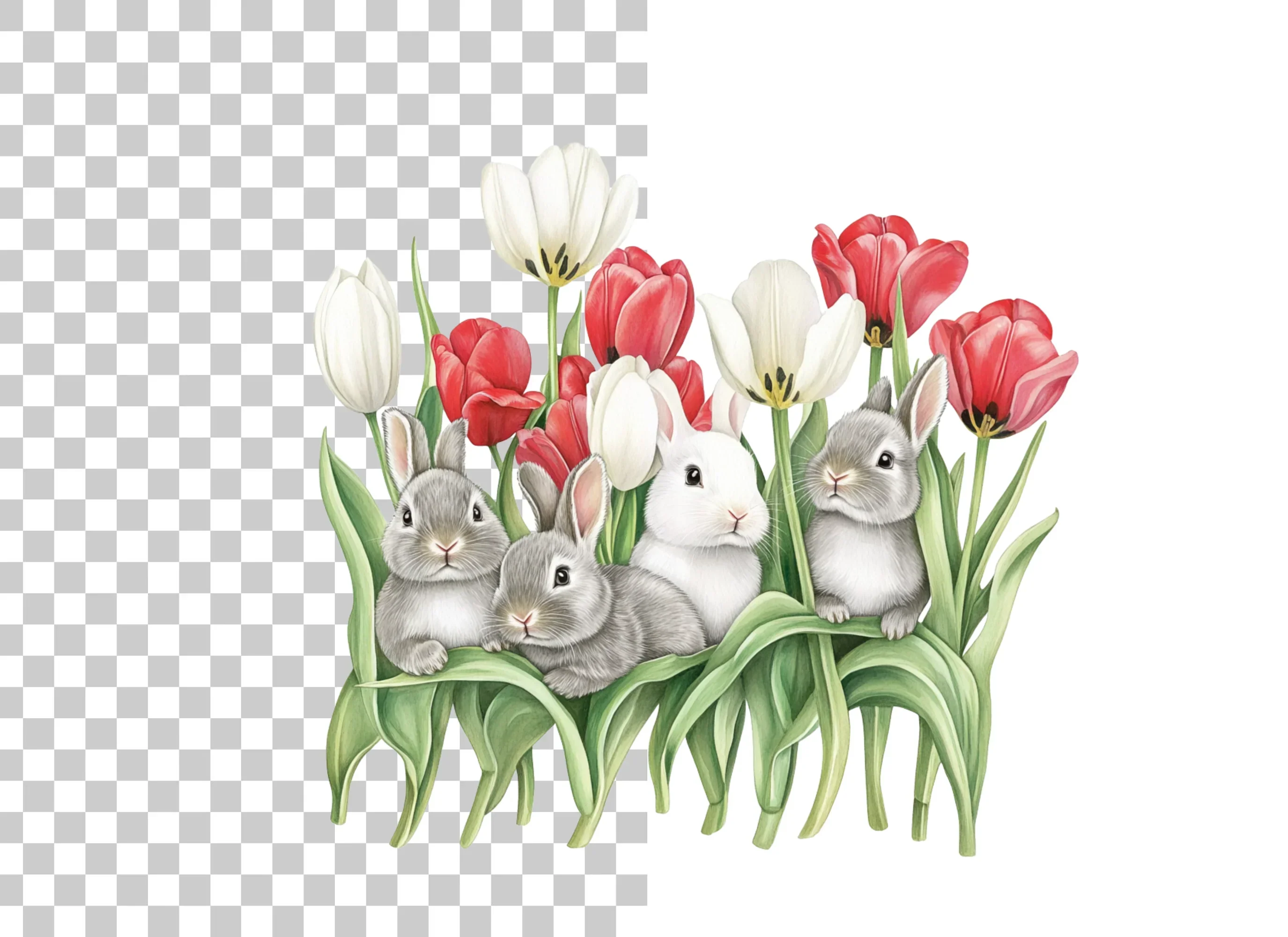 Baby Bunnies in Tulip Garden Clipart Bundle - Image 2