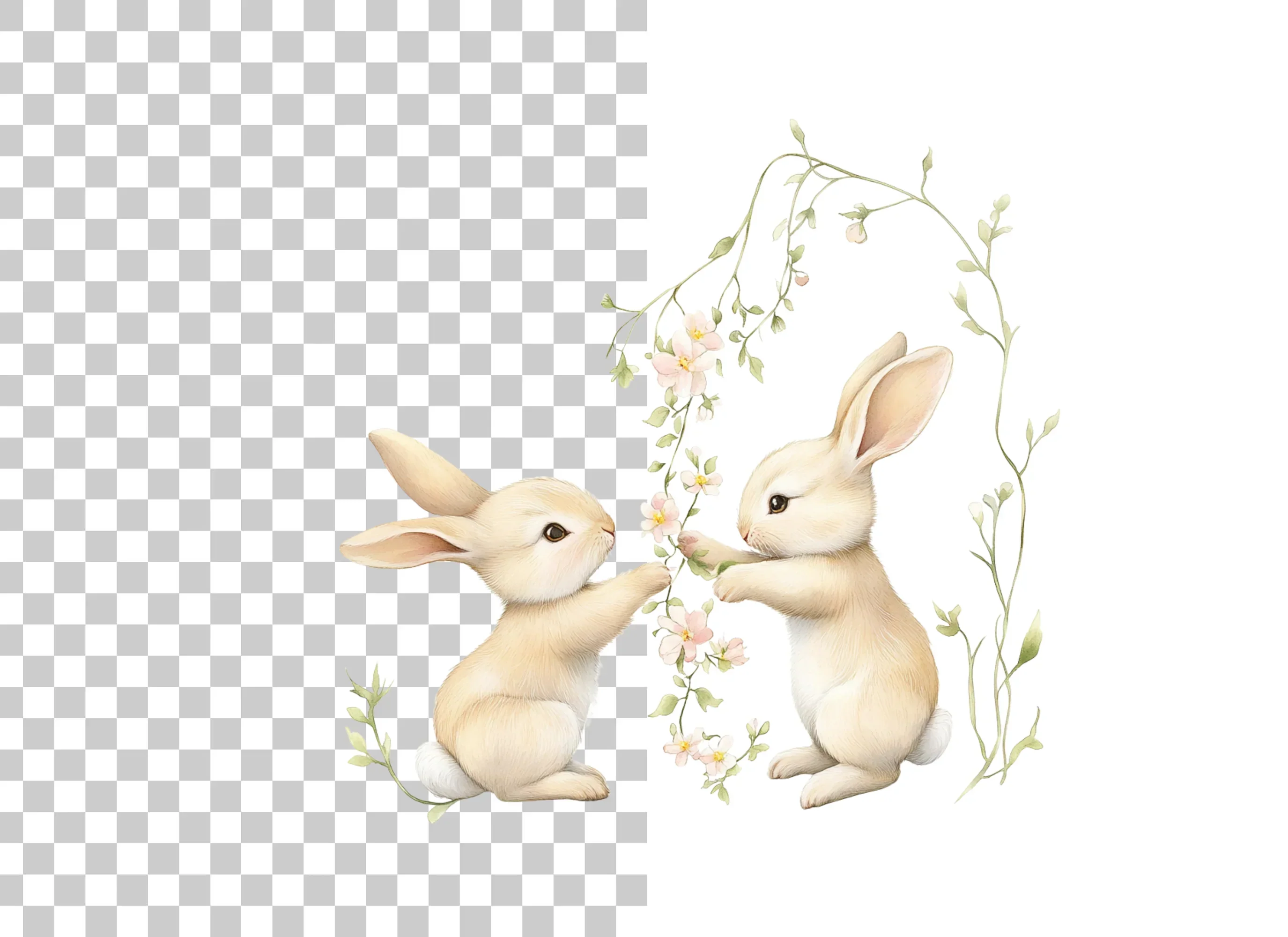 Baby Bunnies with Floral Vines Clipart Bundle - Image 6