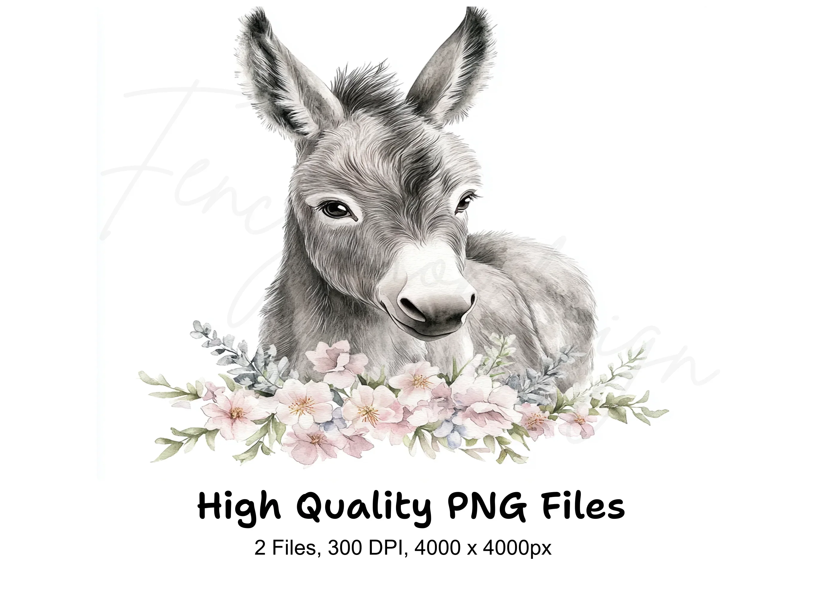Baby Donkey Floral Accents Clipart Bundle