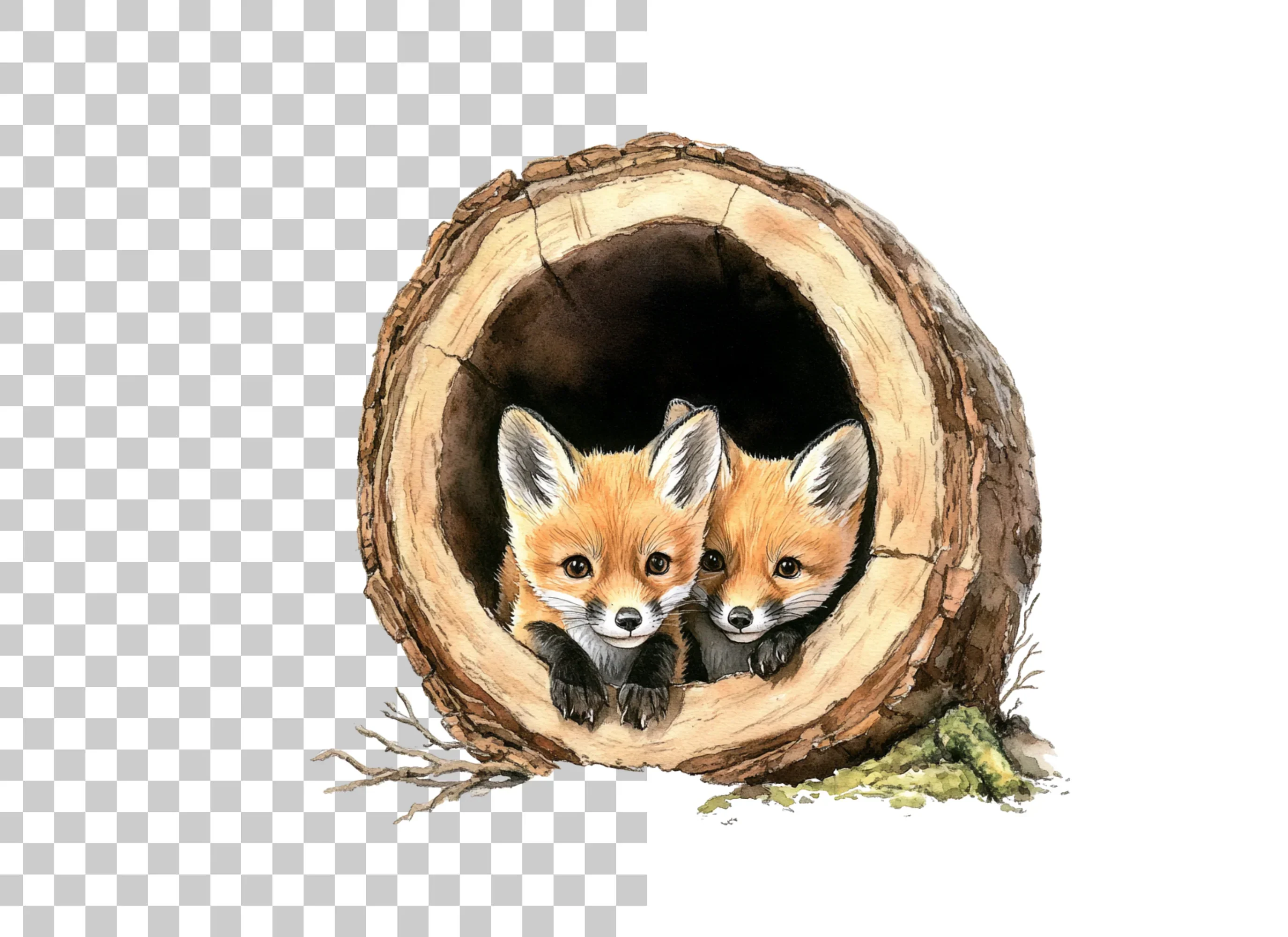 Baby Foxes in Log and Snow Clipart Bundle - Image 2