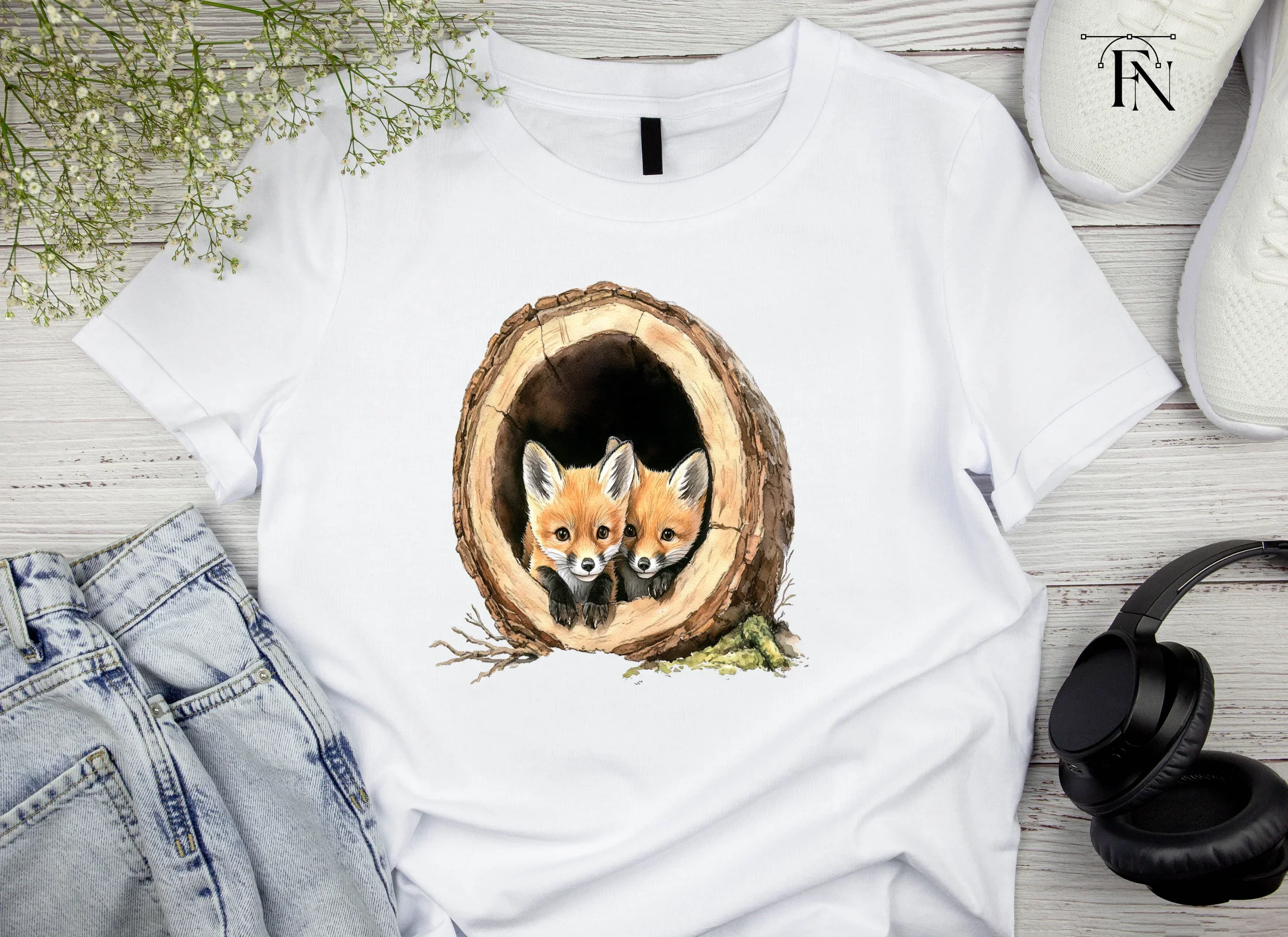 Baby Foxes in Log and Snow Clipart Bundle - Image 4