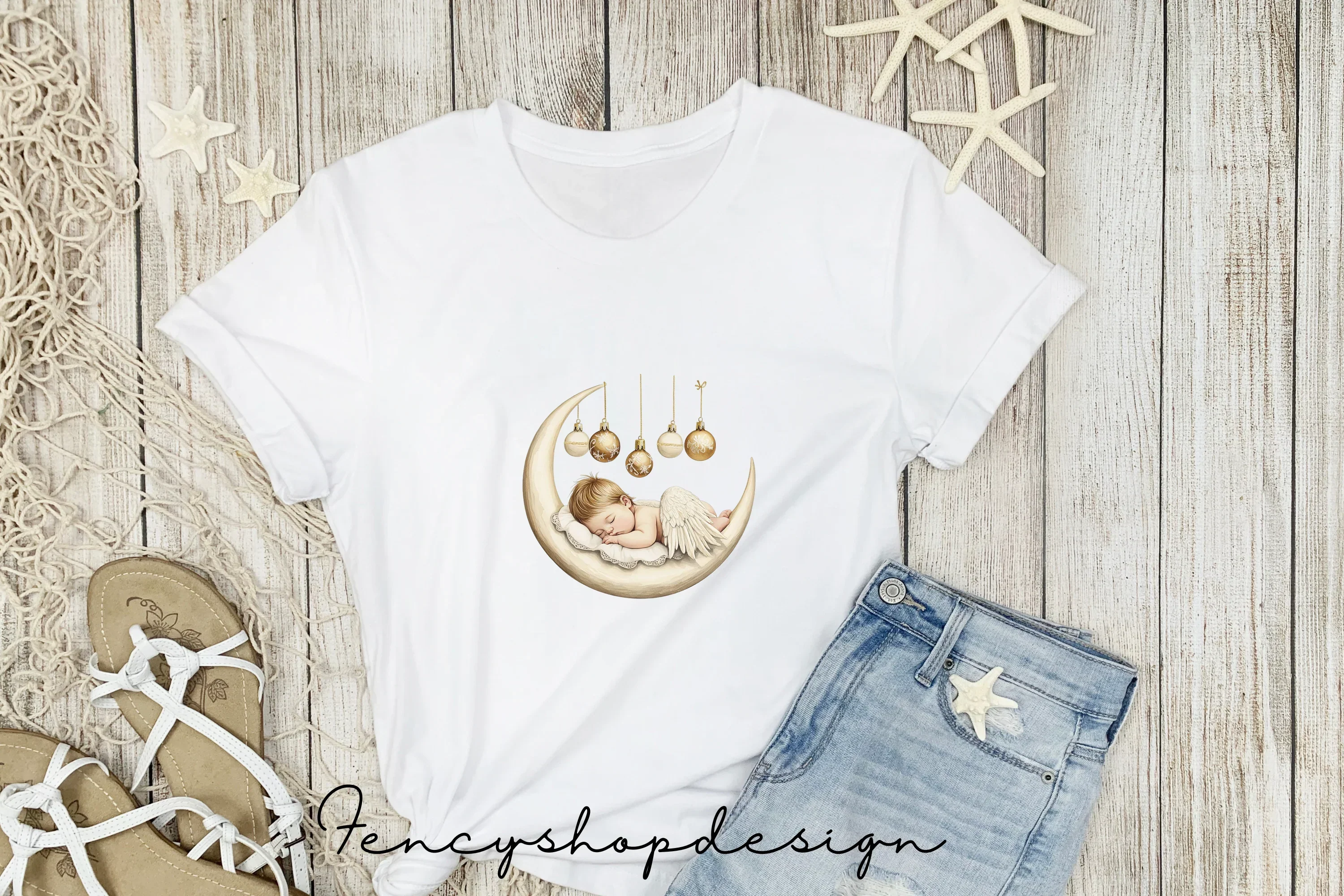 Baby on Moon Christmas Clipart Bundle - Image 5