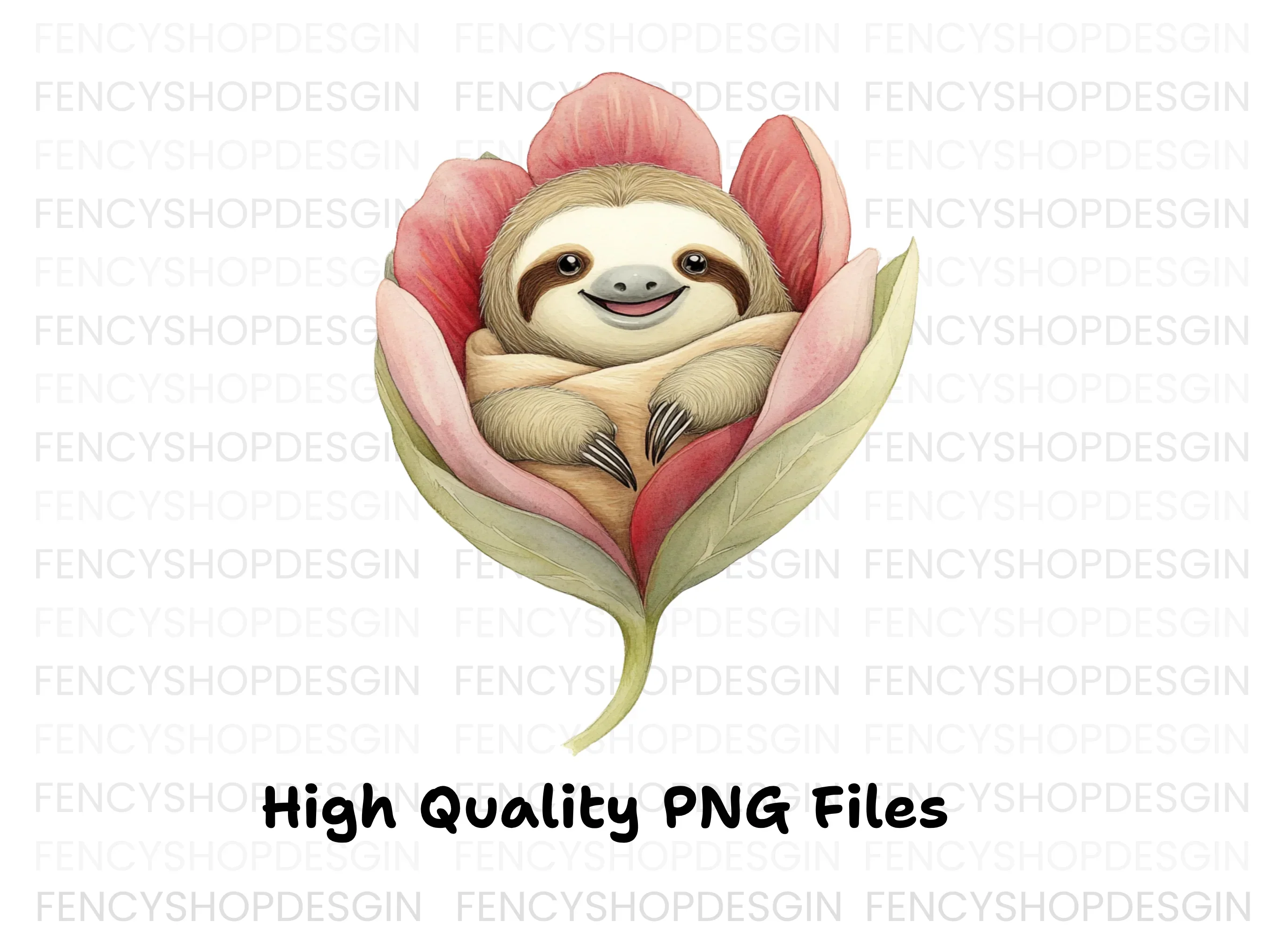 Baby Sloths in Pink Flowers Clipart Bundle - Image 3
