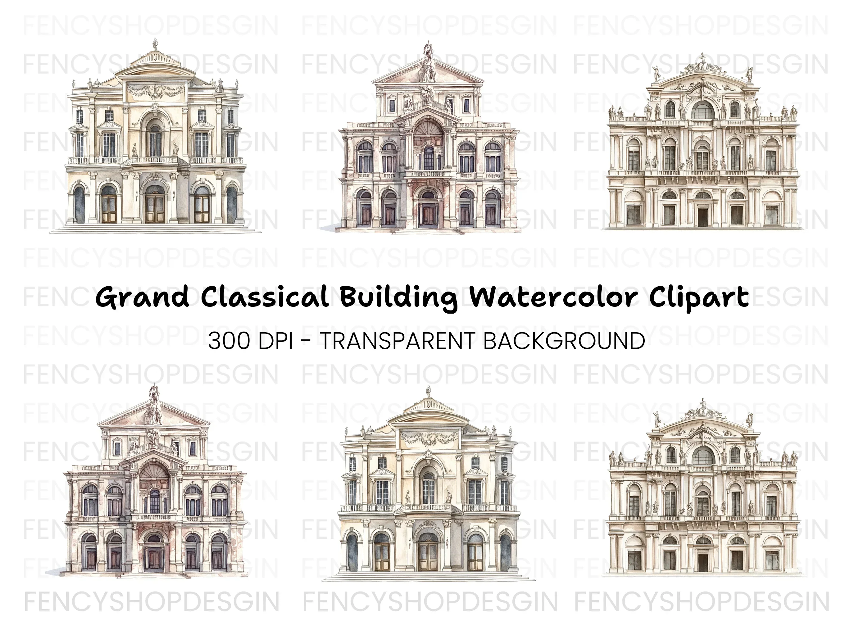 Baroque Palace Architecture Clipart Bundle
