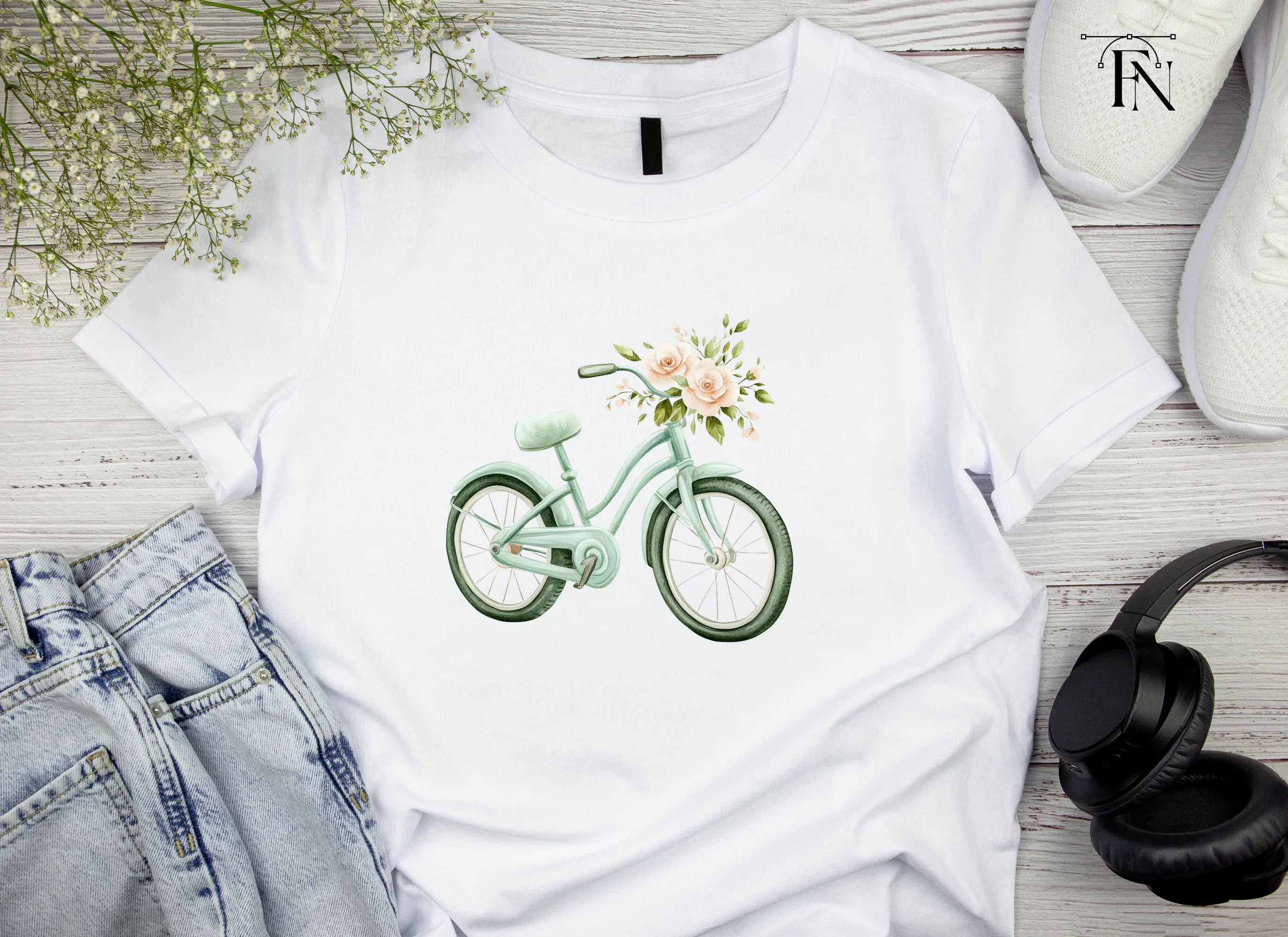 Bicycle with Peach Flowers Clipart Bundle - Image 4
