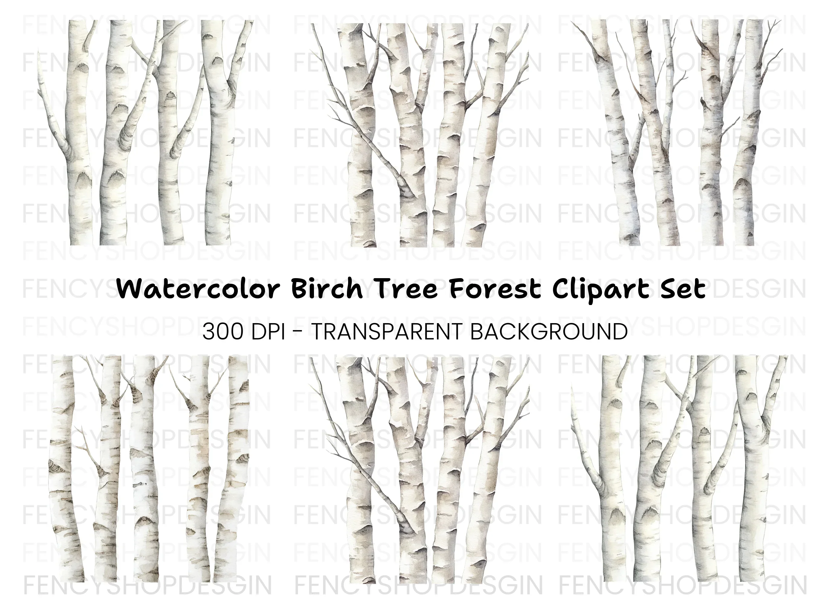 Birch Tree Trunks Clipart Bundle