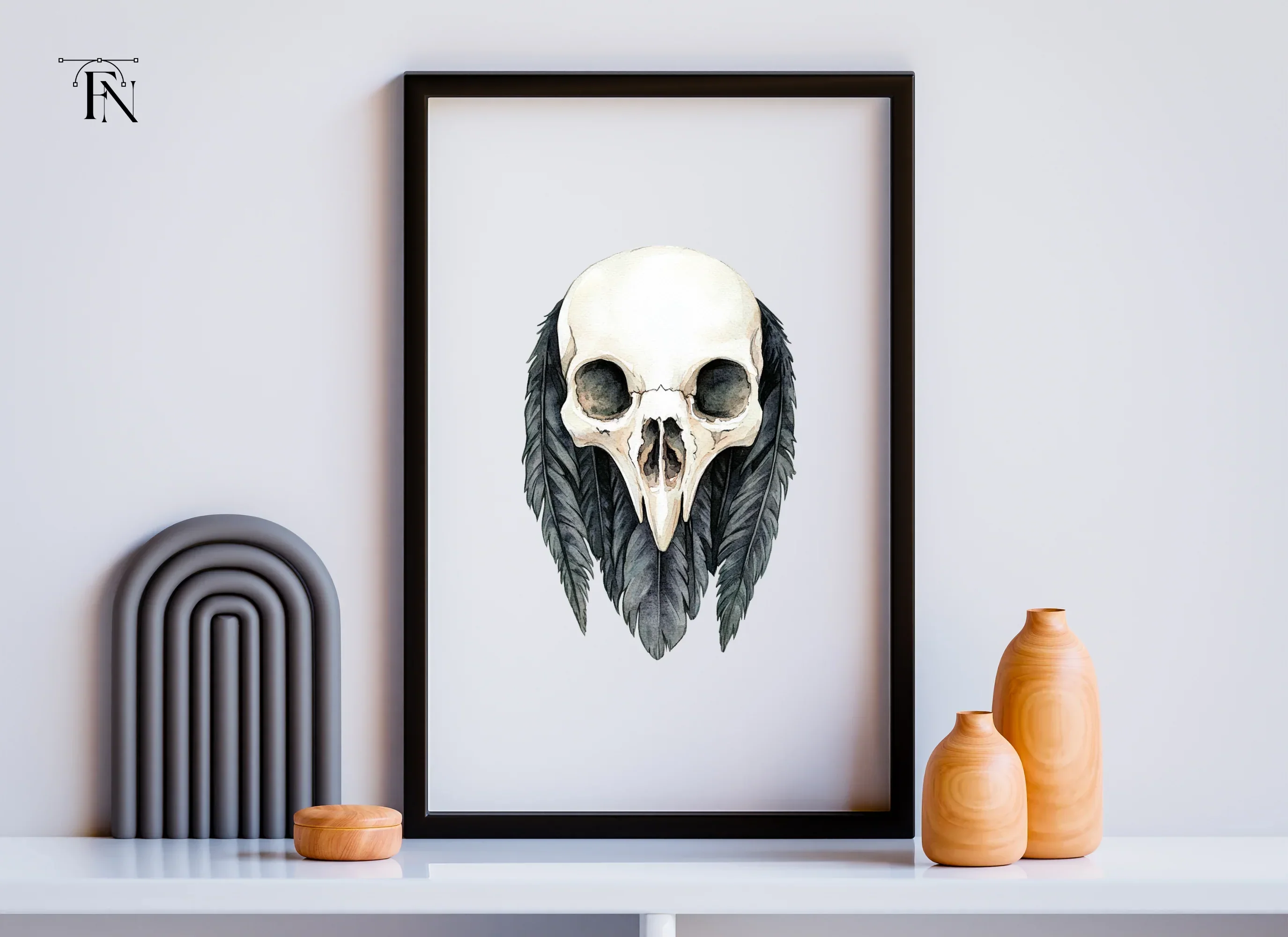 Bird Skull with Feathers Clipart Bundle - Image 3