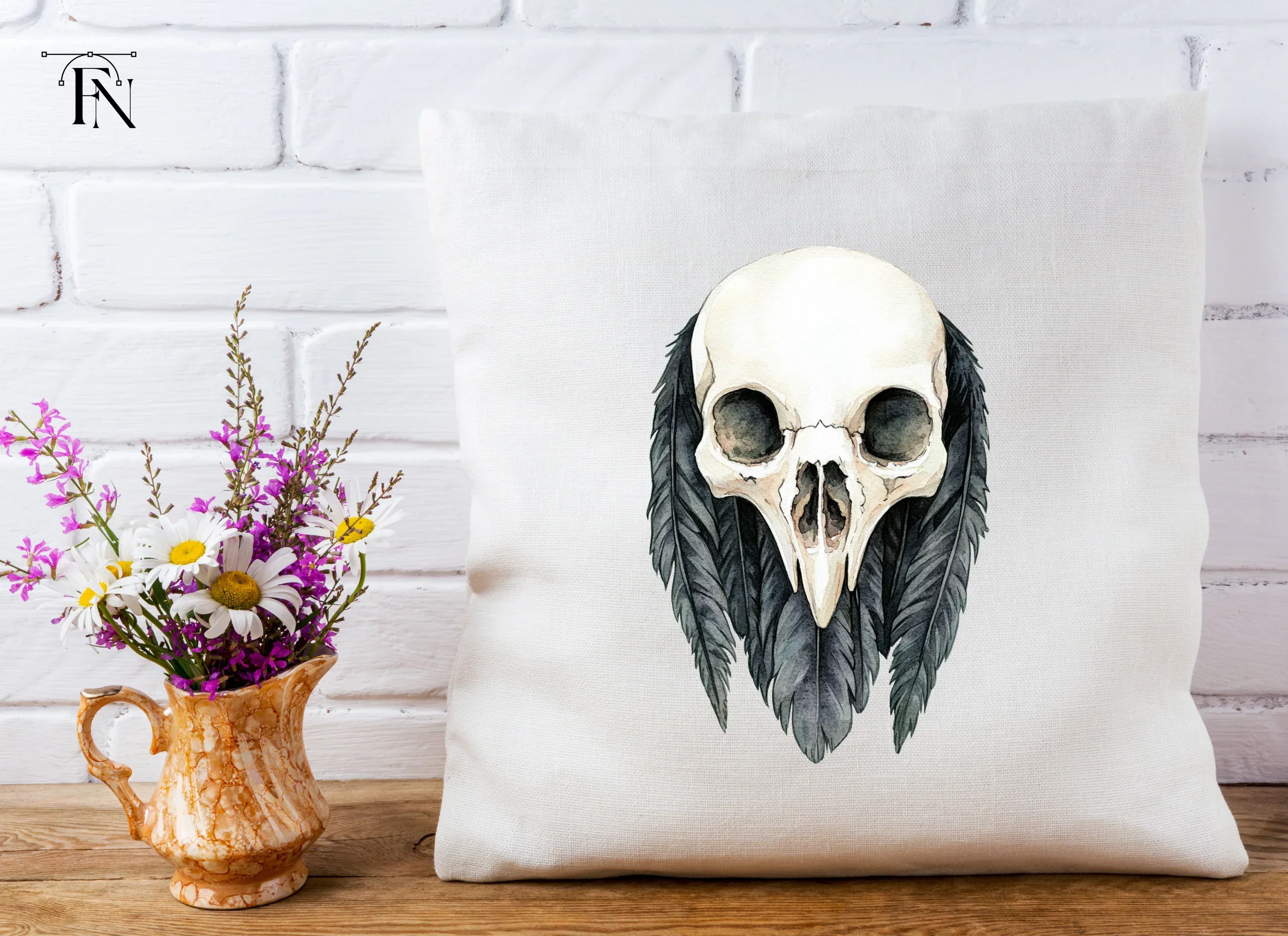 Bird Skull with Feathers Clipart Bundle - Image 4