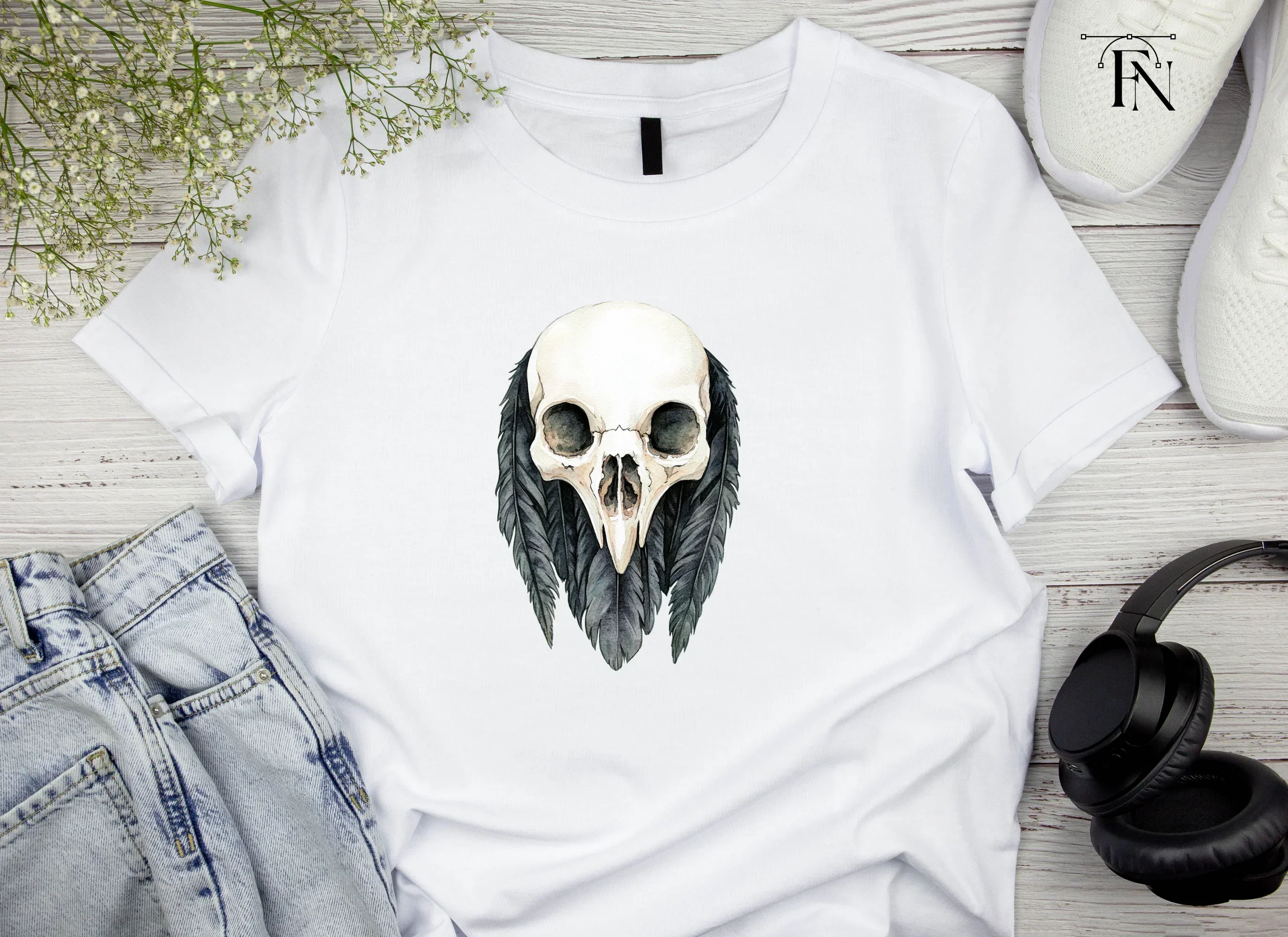 Bird Skull with Feathers Clipart Bundle - Image 5
