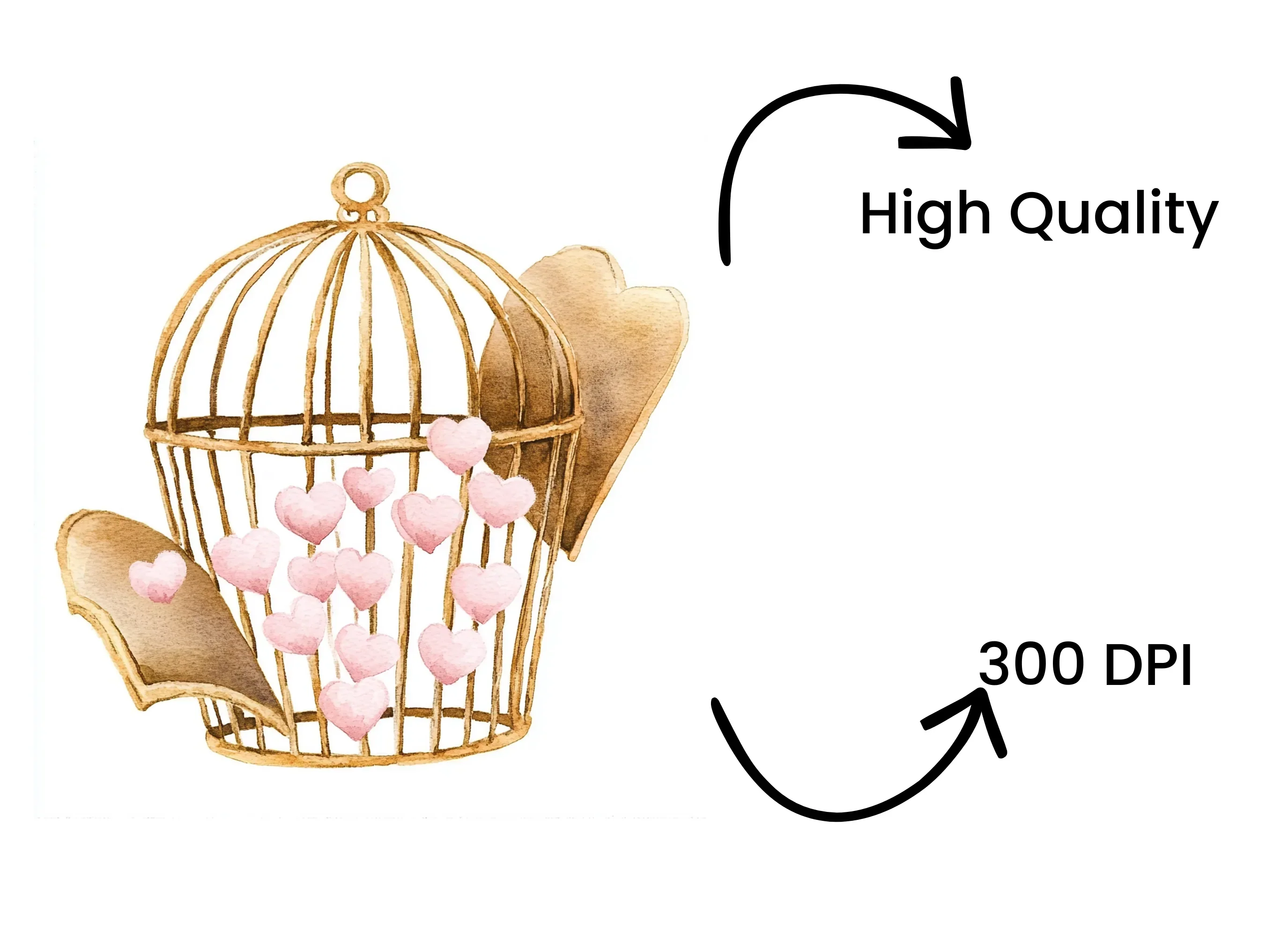 Birdcage with Pink Hearts Clipart Bundle - Image 4