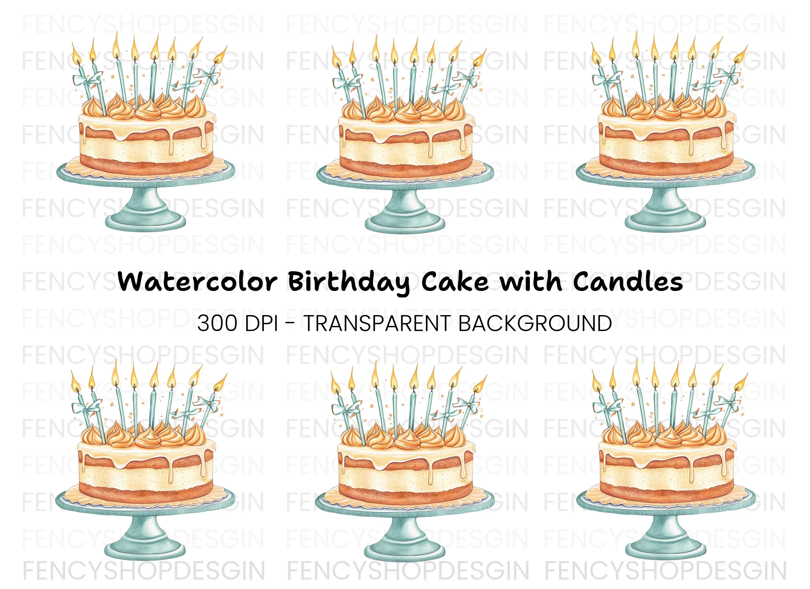 Birthday Cake with Candles Clipart Bundle