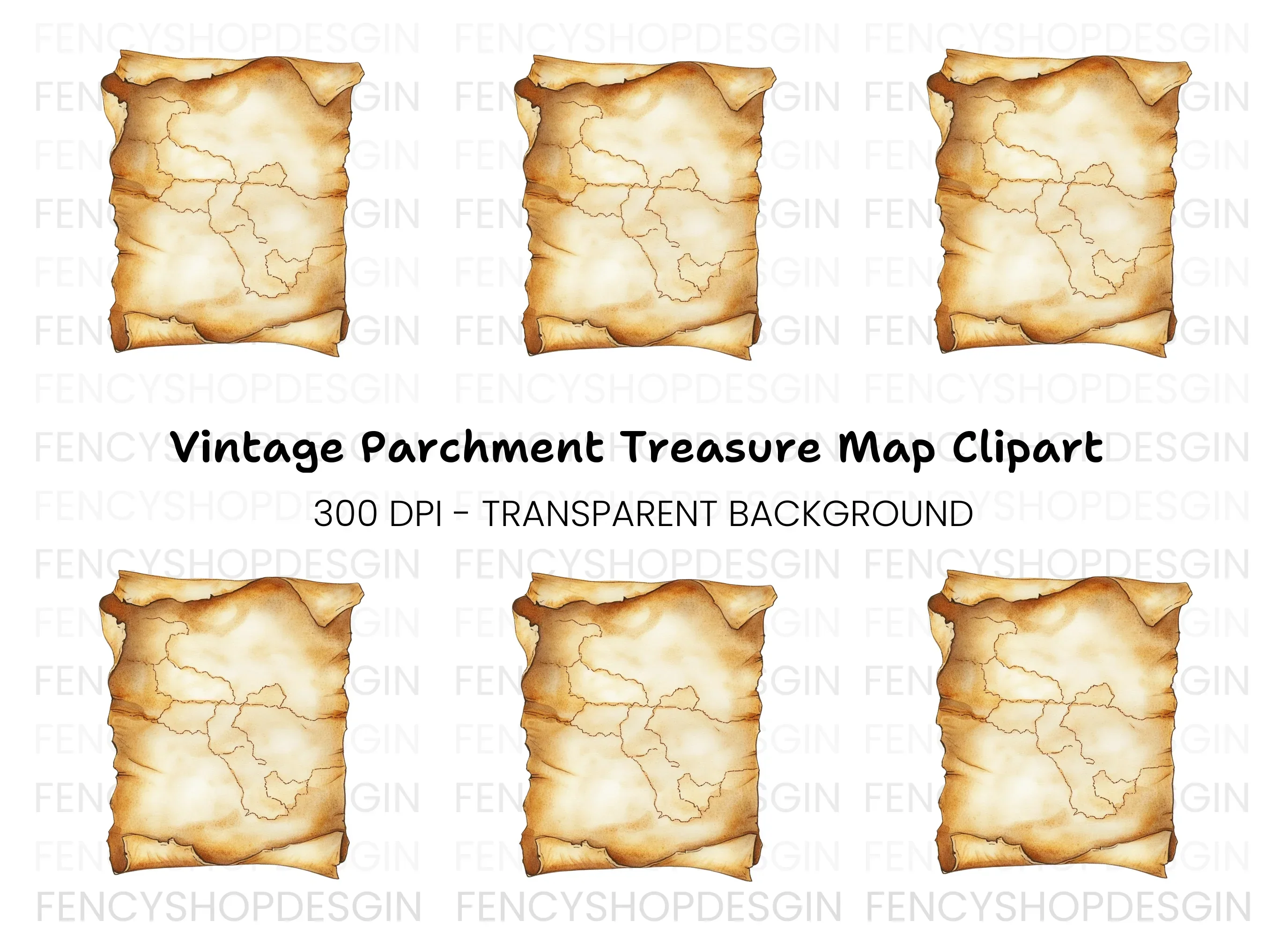Blank Scroll Map Clipart Bundle