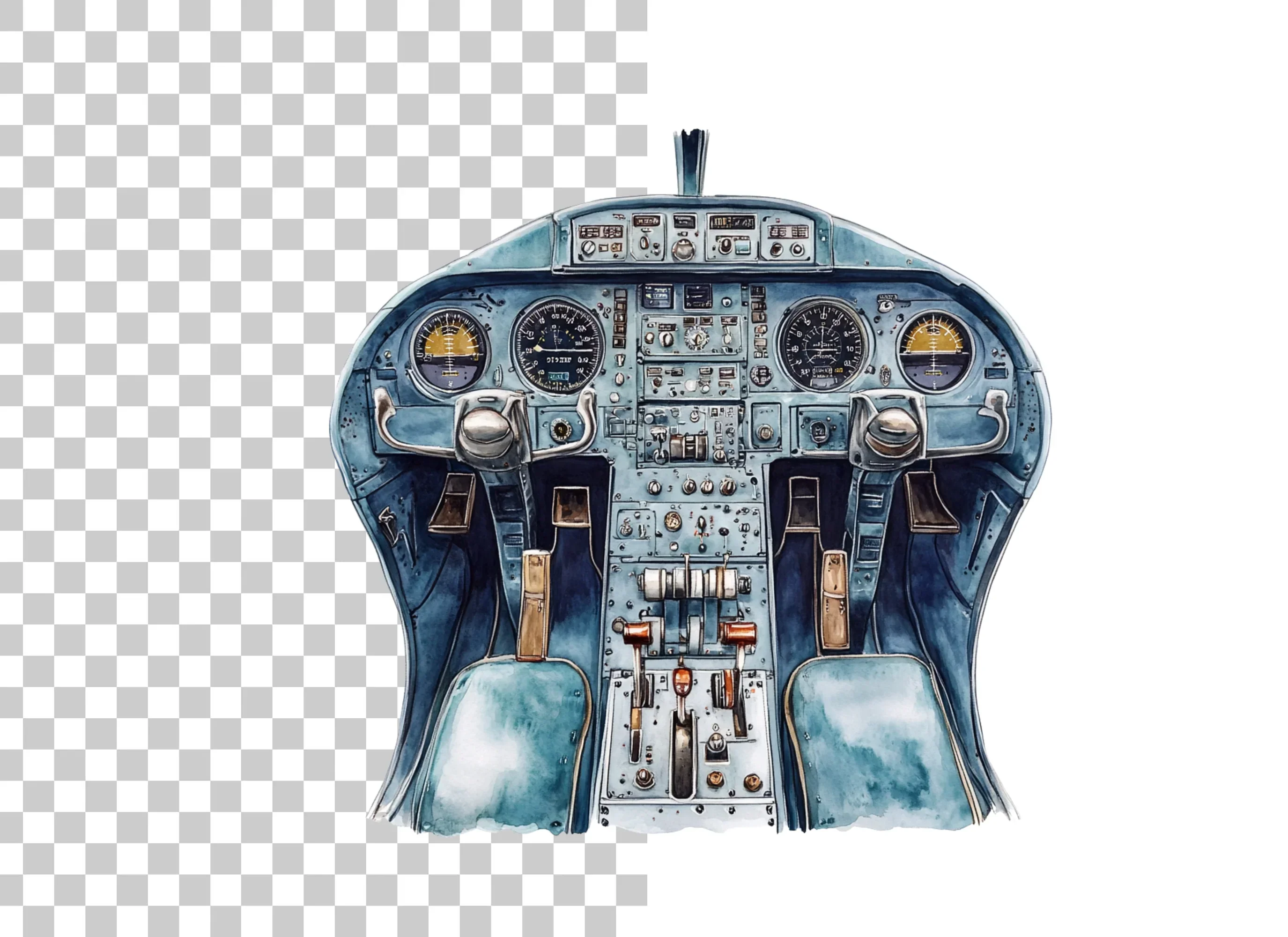 Blue Airplane Cockpit Clipart Bundle - Image 6