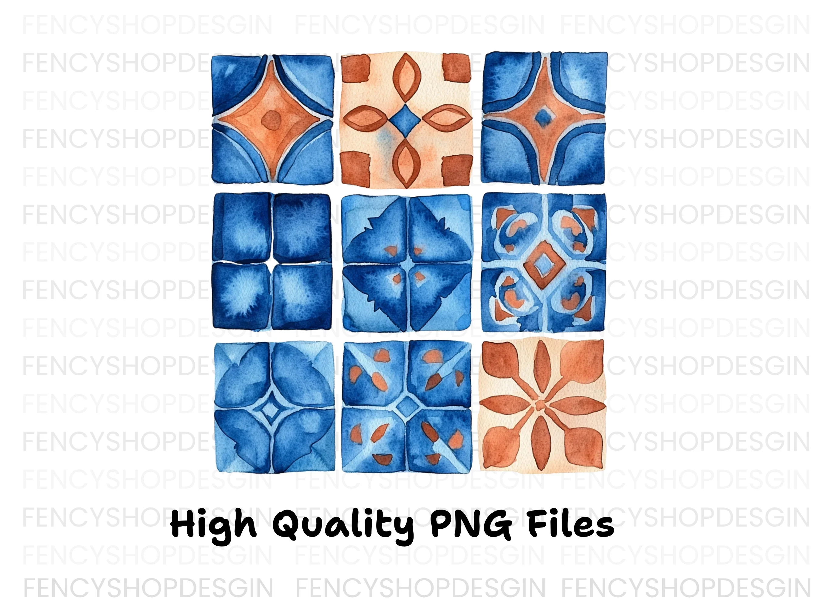 Blue and Orange Tile Patterns Clipart Bundle - Image 2