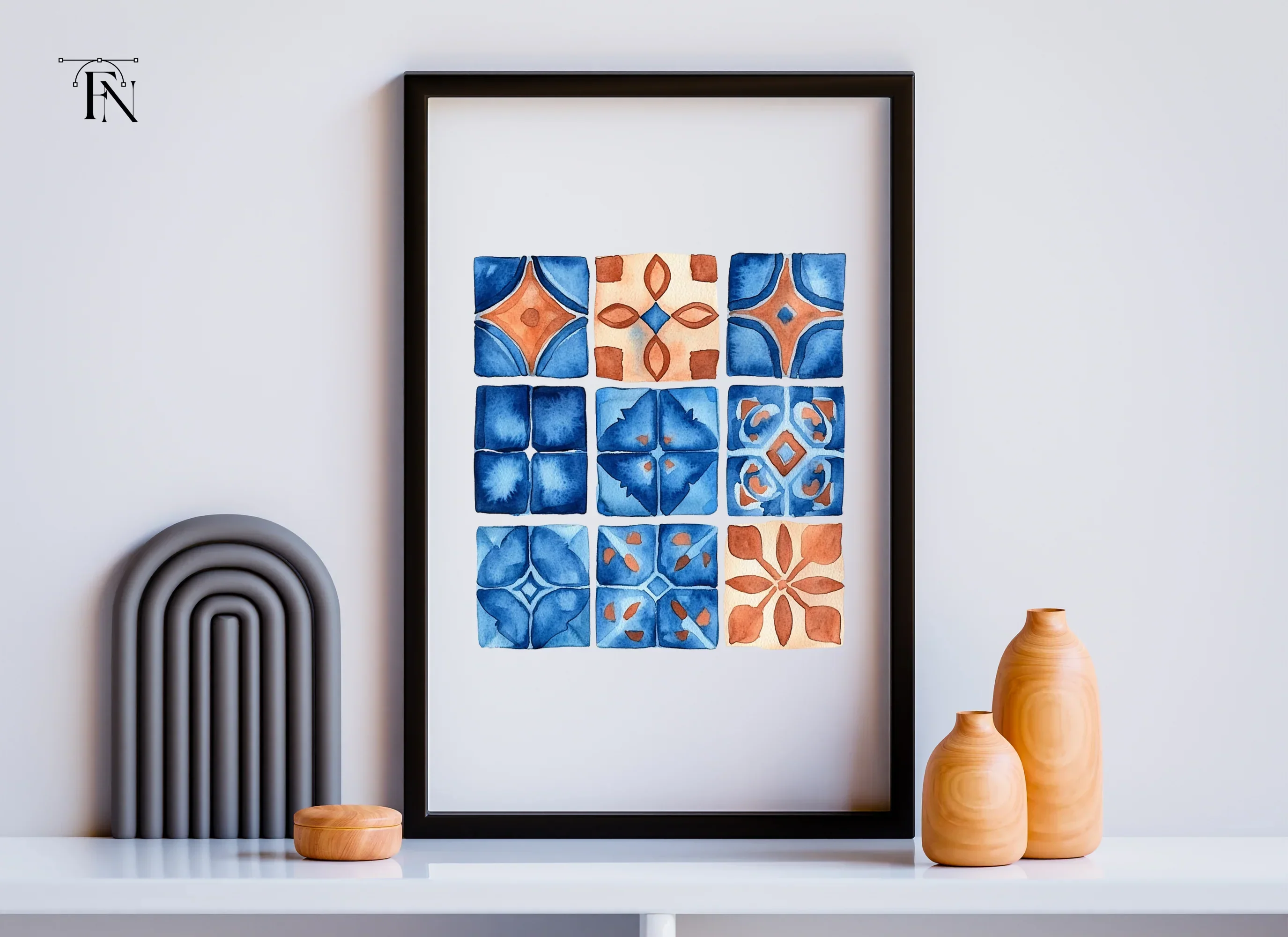 Blue and Orange Tile Patterns Clipart Bundle - Image 3