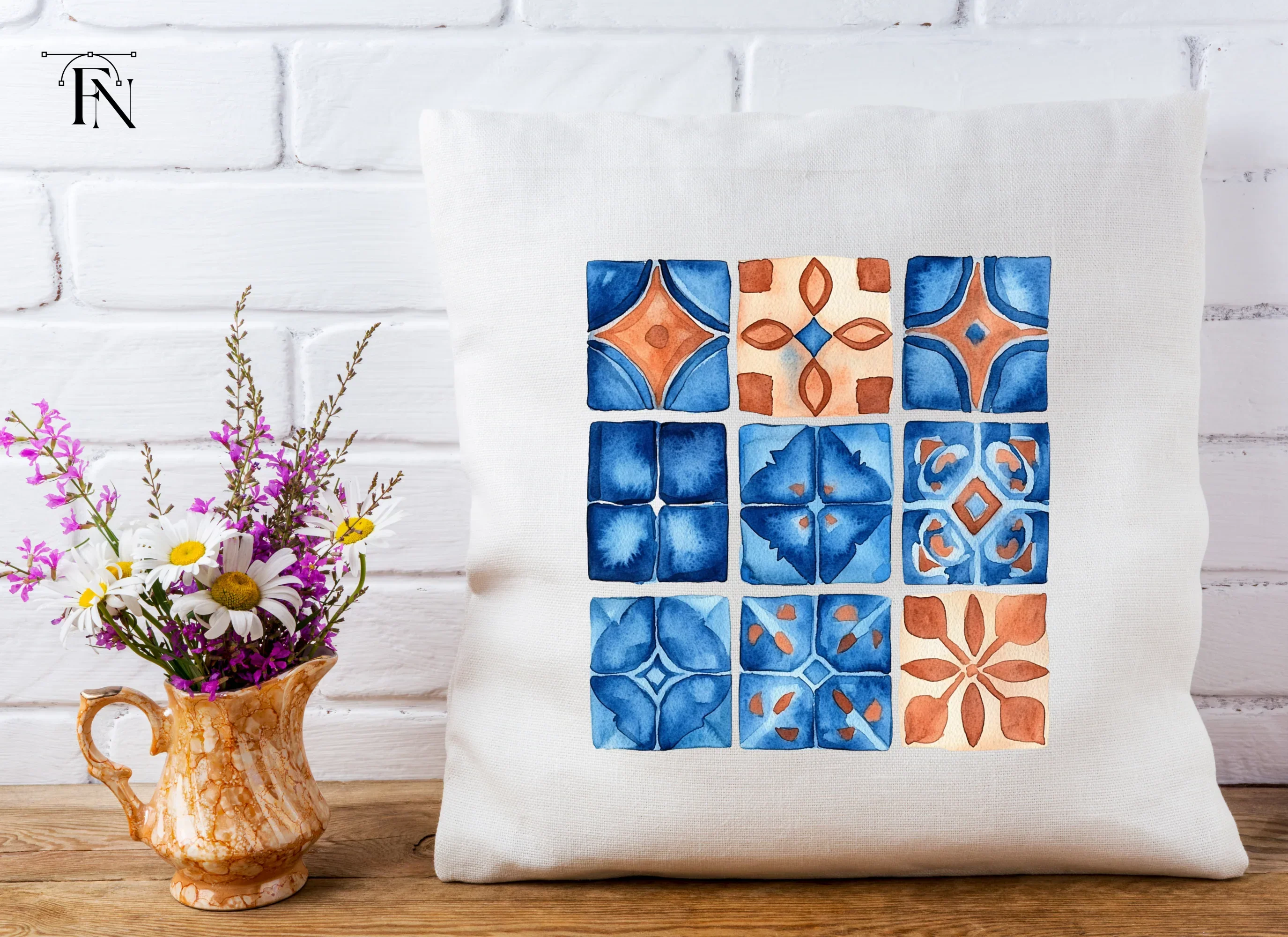 Blue and Orange Tile Patterns Clipart Bundle - Image 4